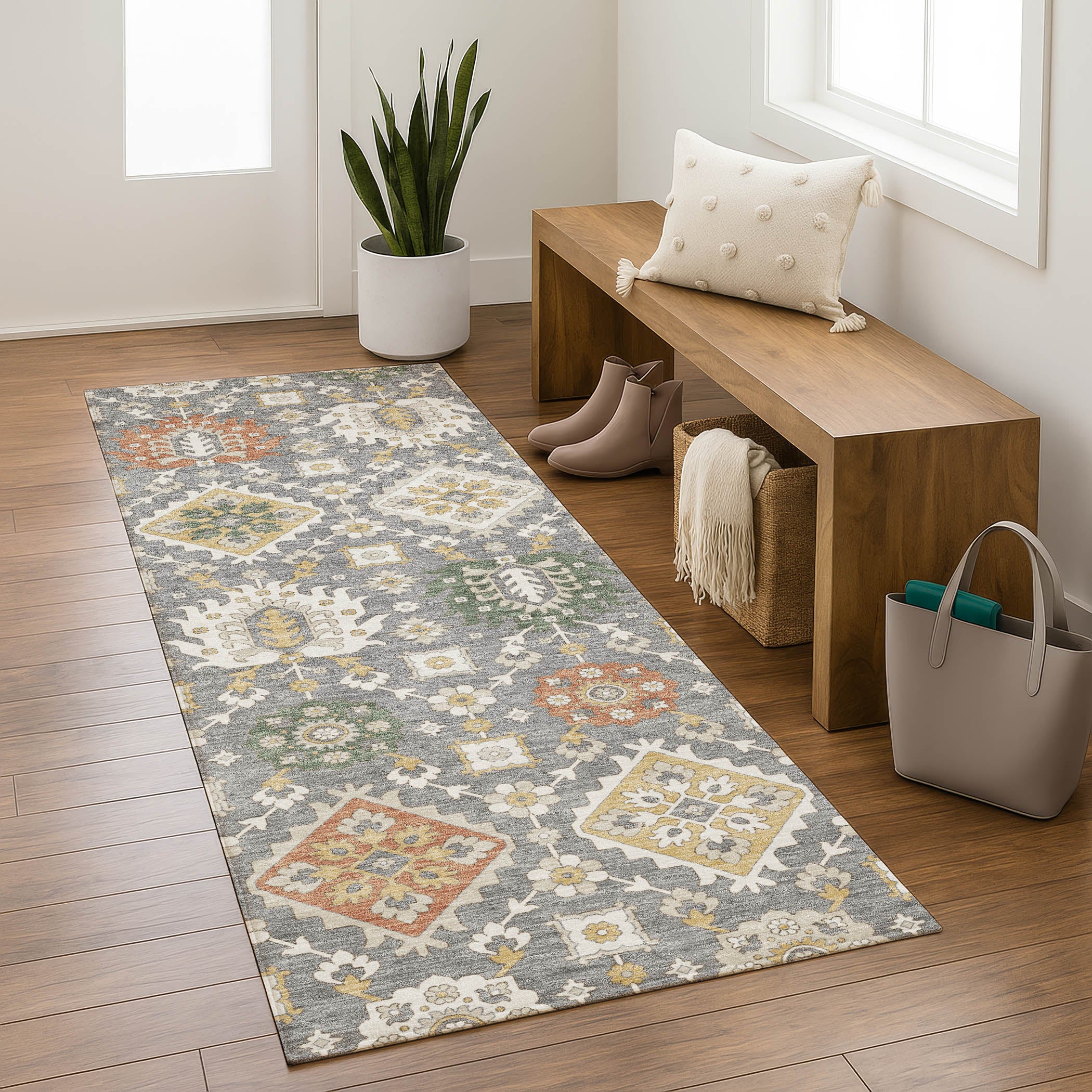 Bern Machine Washable Transitional Gray Rug 2'3" x 7'6" #shape_Runner