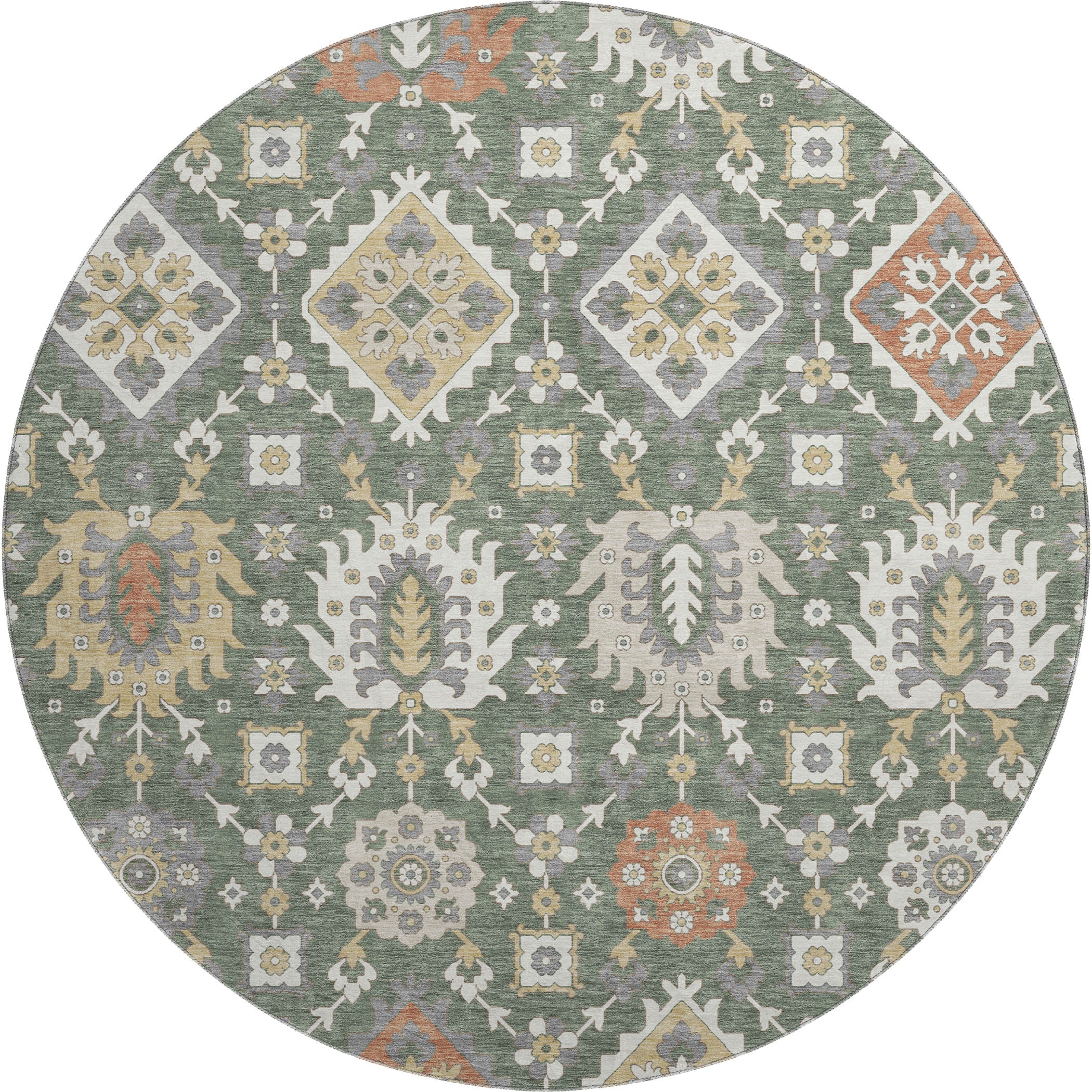 Bern Machine Washable Transitional Green Rug 8' x 8' #shape_Round