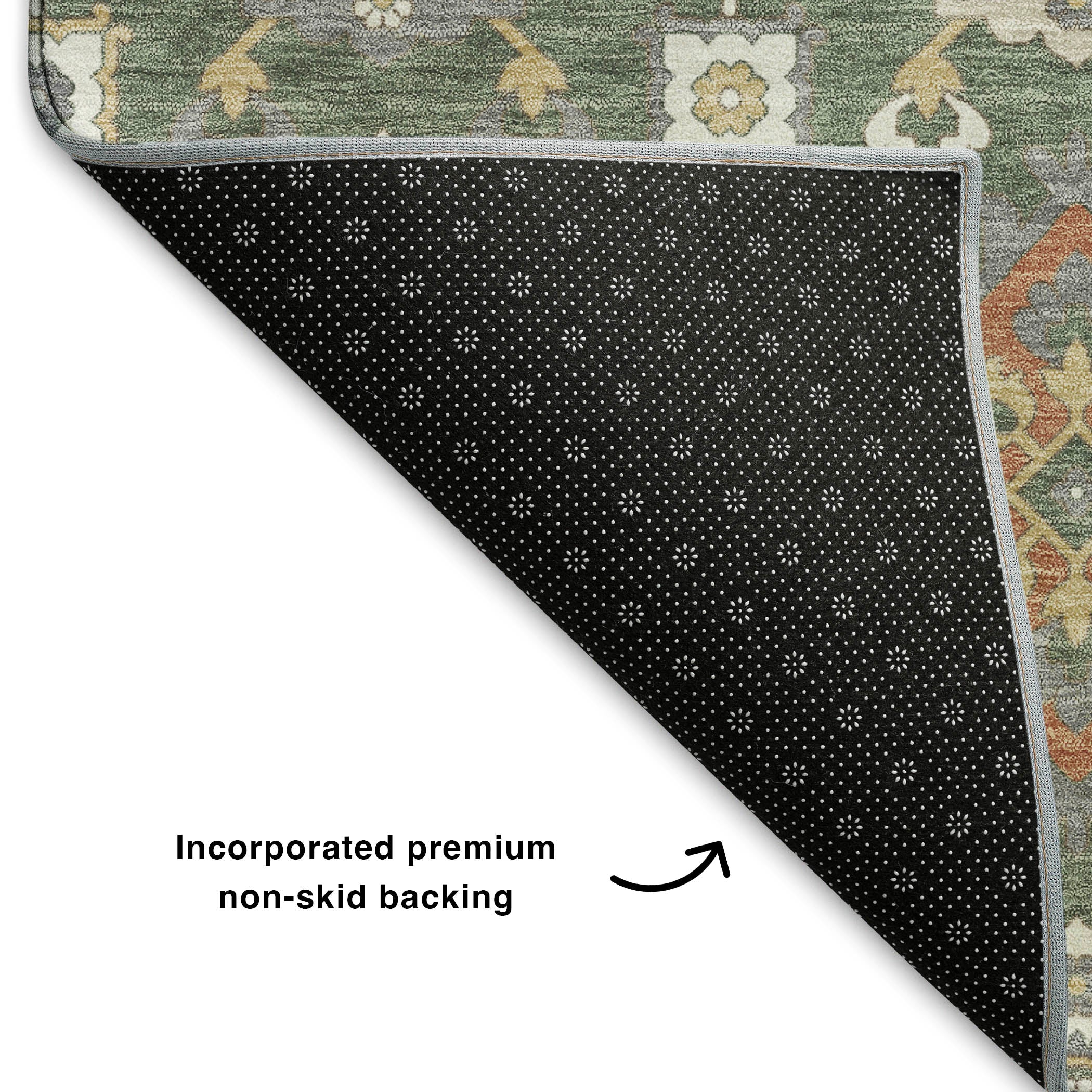 Bern Machine Washable Transitional Green Rug 1'8" x 2'6" #shape_Rectangle