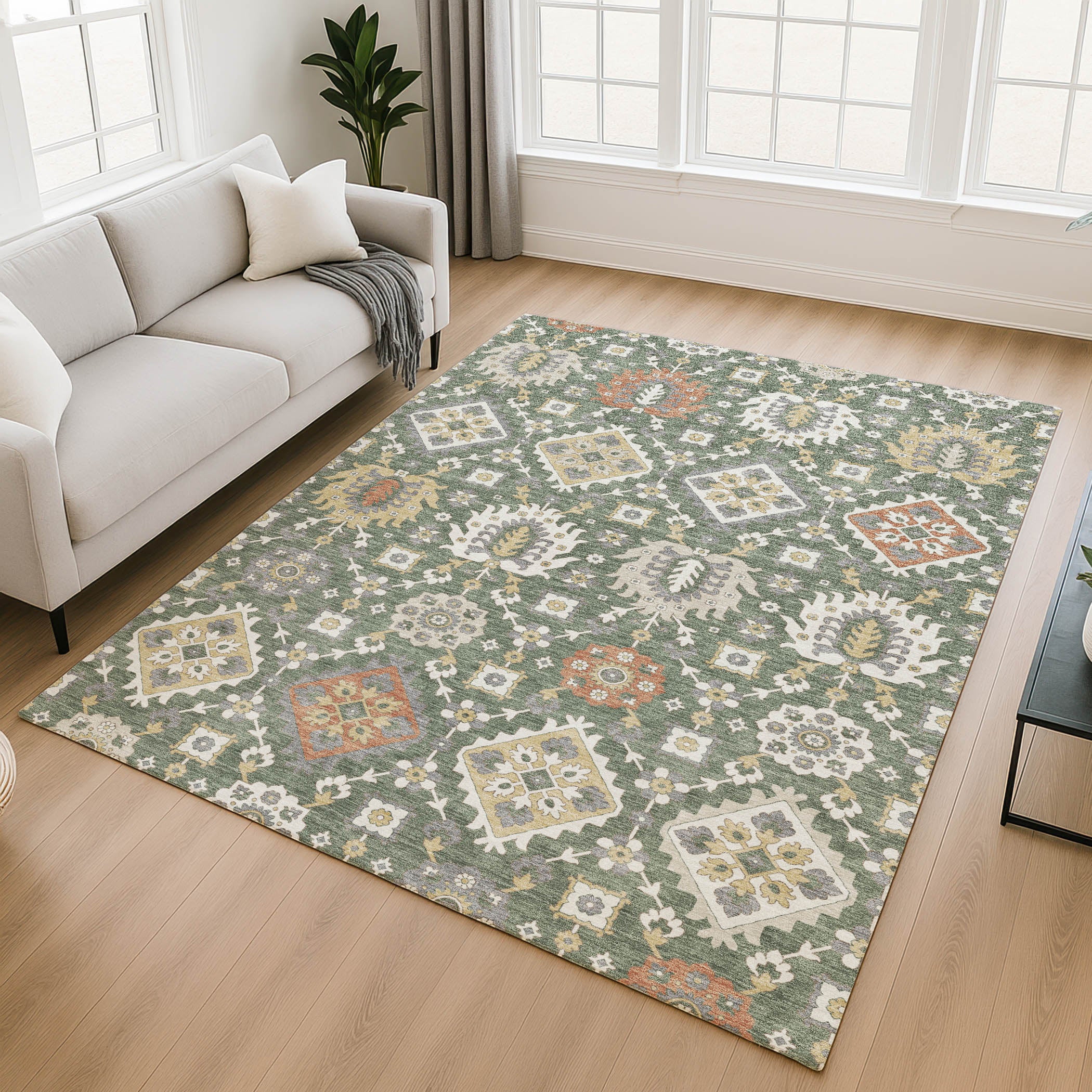 Bern Machine Washable Transitional Green Rug 2'6" x 3'10" #shape_Rectangle
