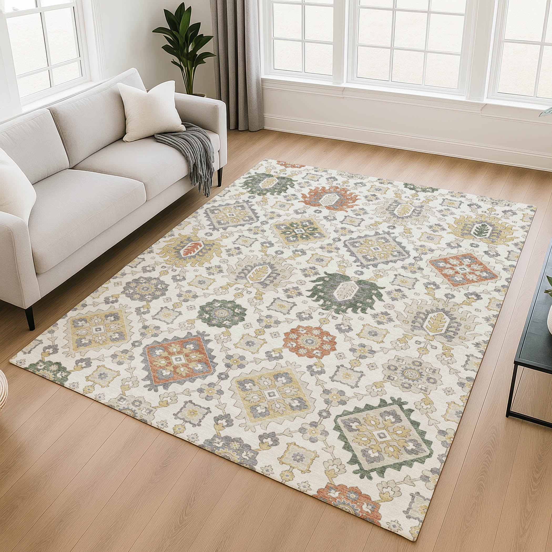 Bern Machine Washable Transitional Ivory Rug 2'6" x 3'10" #shape_Rectangle