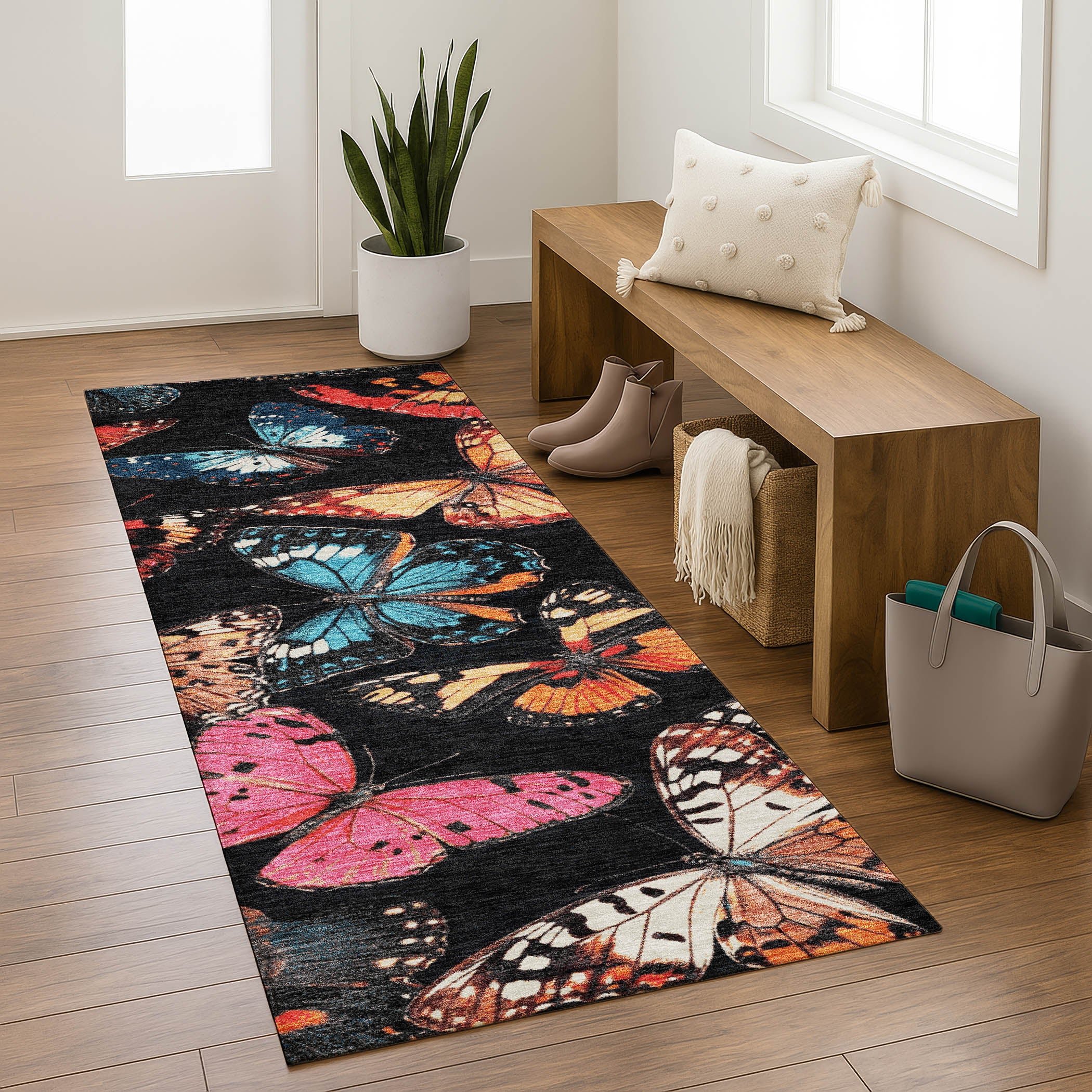 Marrakech Machine Washable Transitional Black Rug 2'3" x 7'6" #shape_Runner