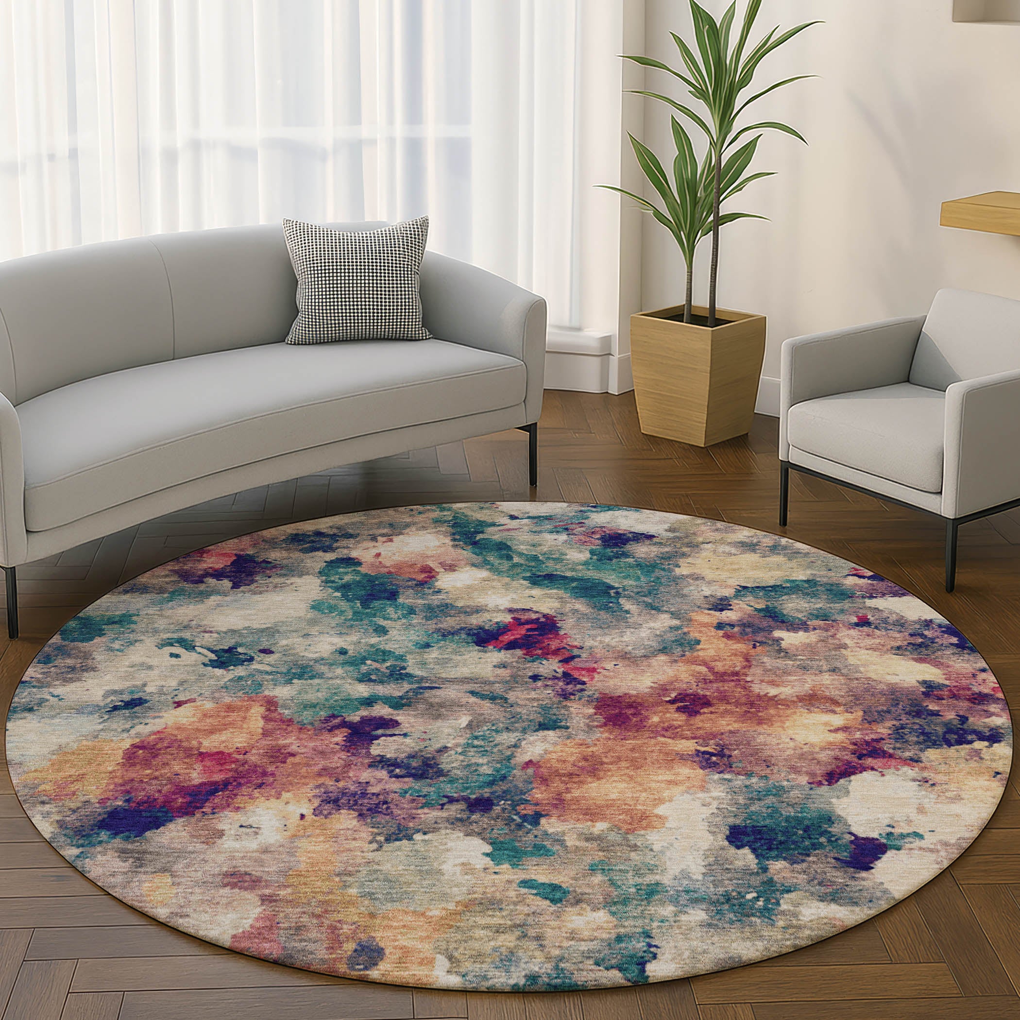 Mostar Machine Washable Transitional Putty Ivory Rug 8' x 8' #shape_Round