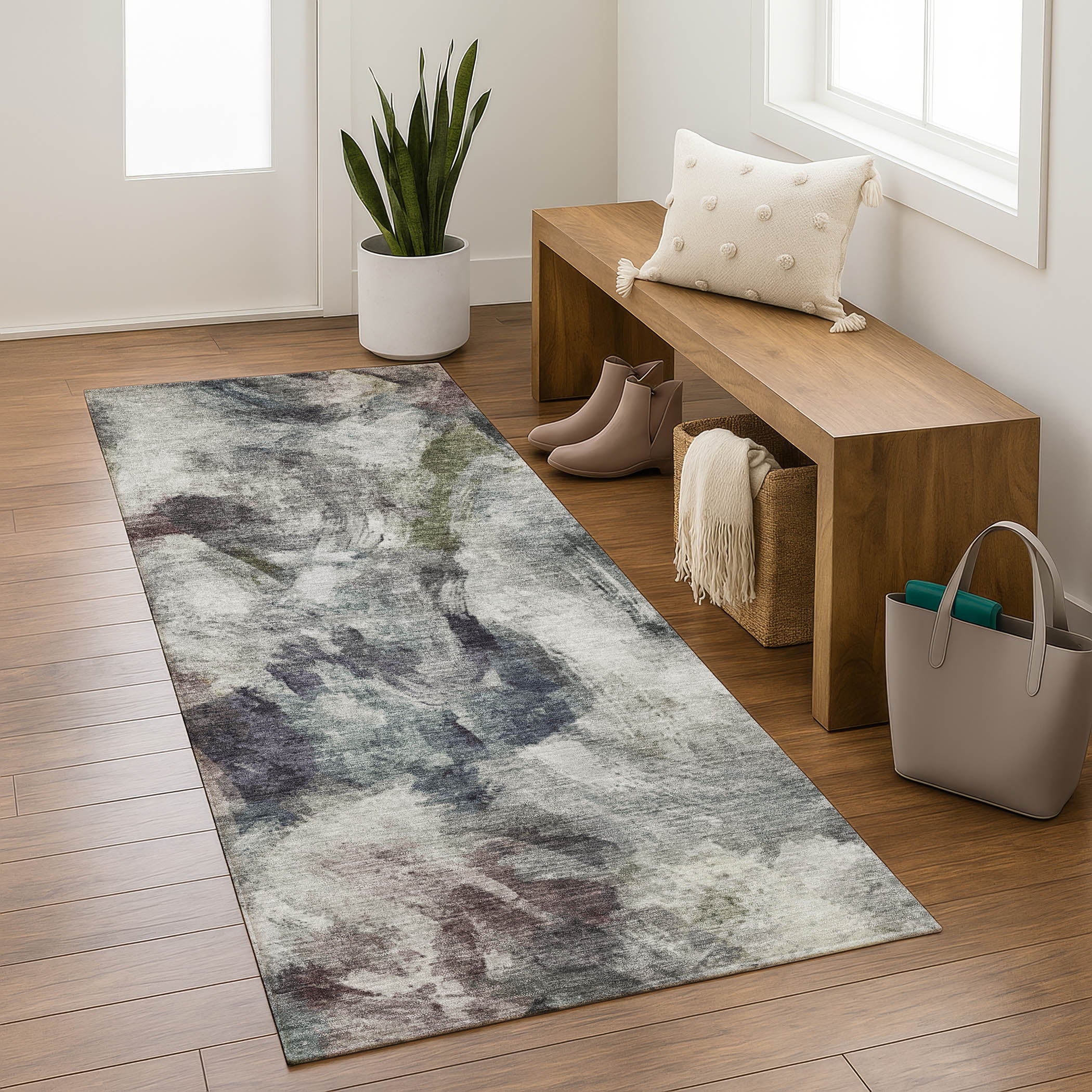 Oslo Machine Washable Transitional Gray Rug 2'3" x 7'6" #shape_Runner
