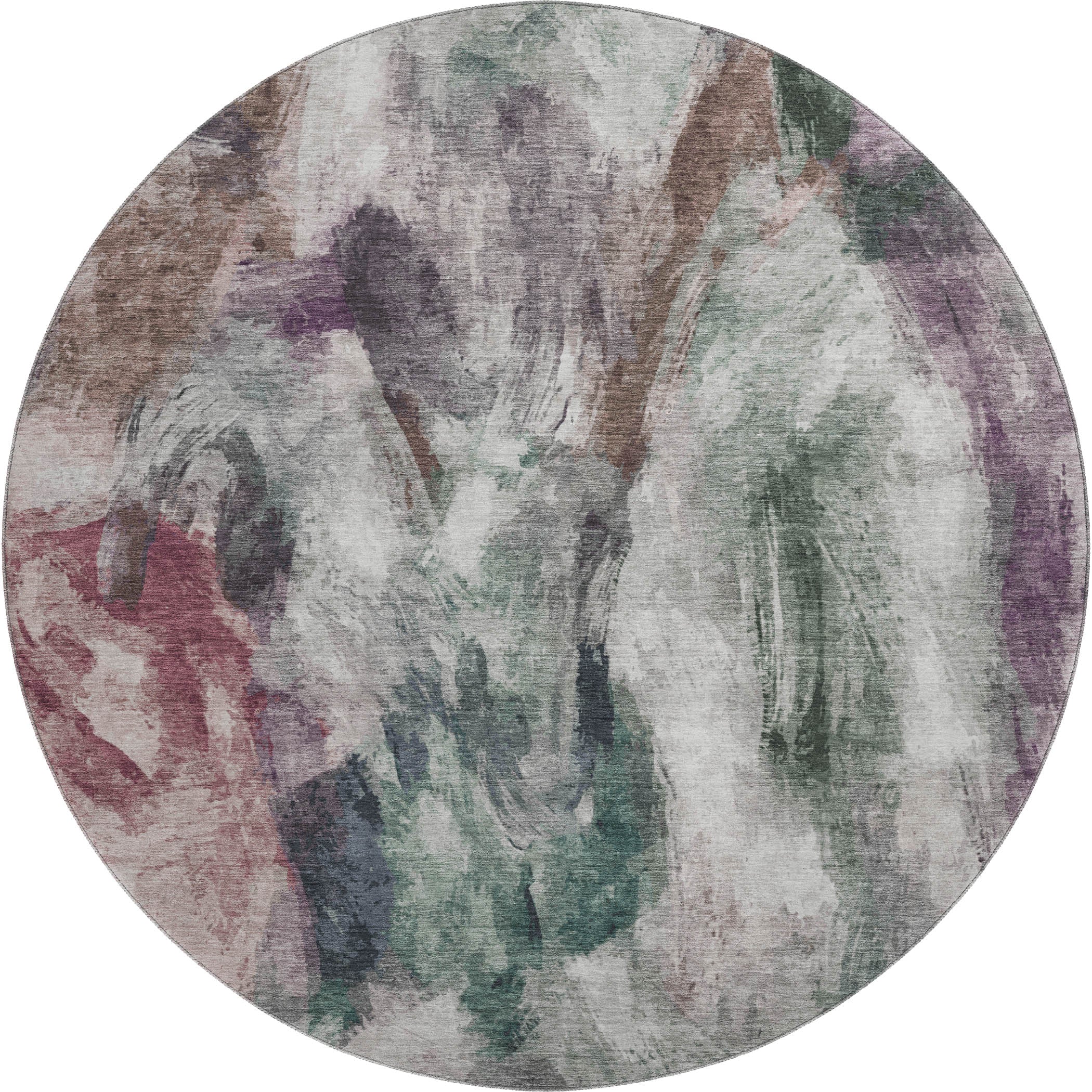 Oslo Machine Washable Transitional Green Rug 8' x 8' #shape_Round