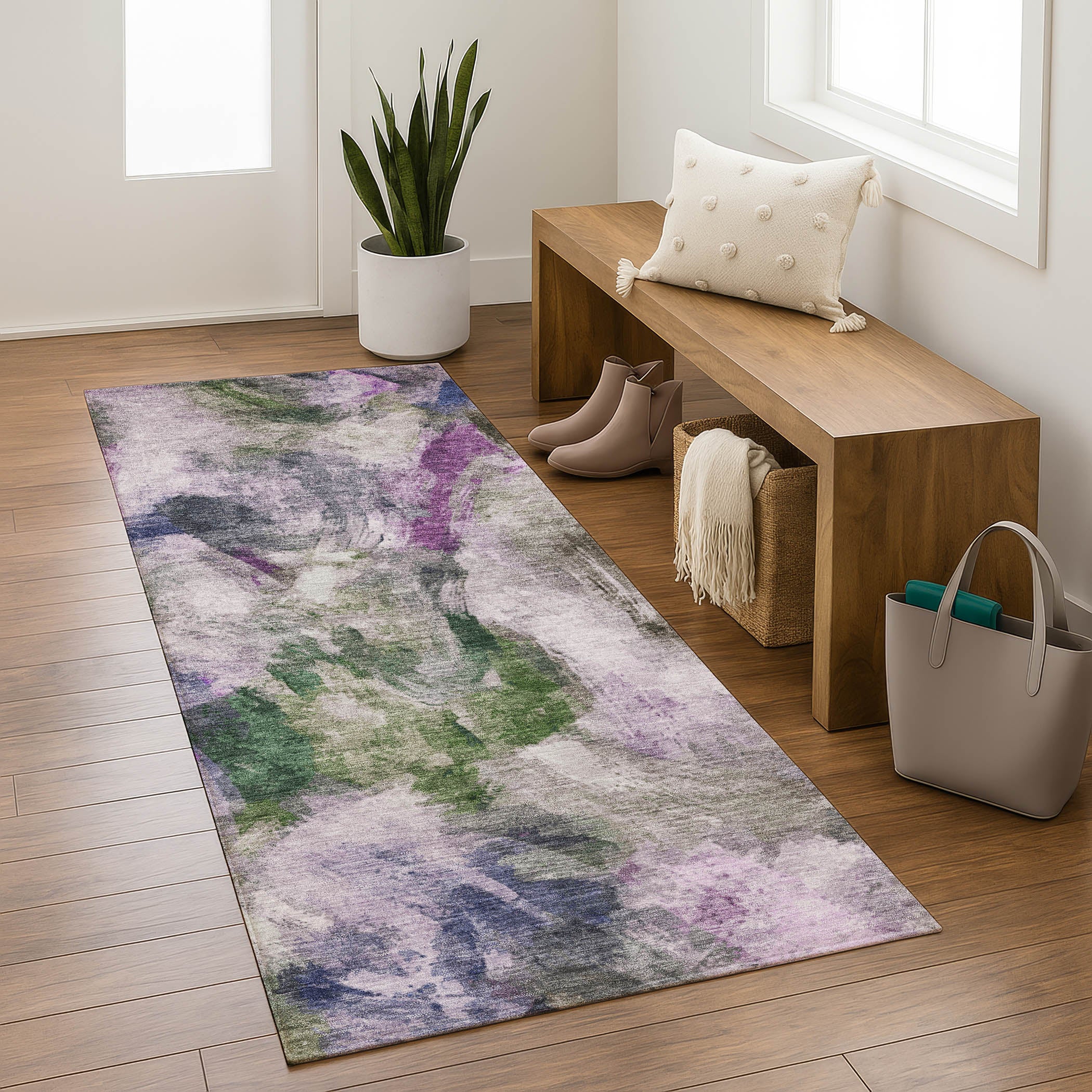 Oslo Machine Washable Transitional Lavender Purple Rug 2'3" x 7'6" #shape_Runner