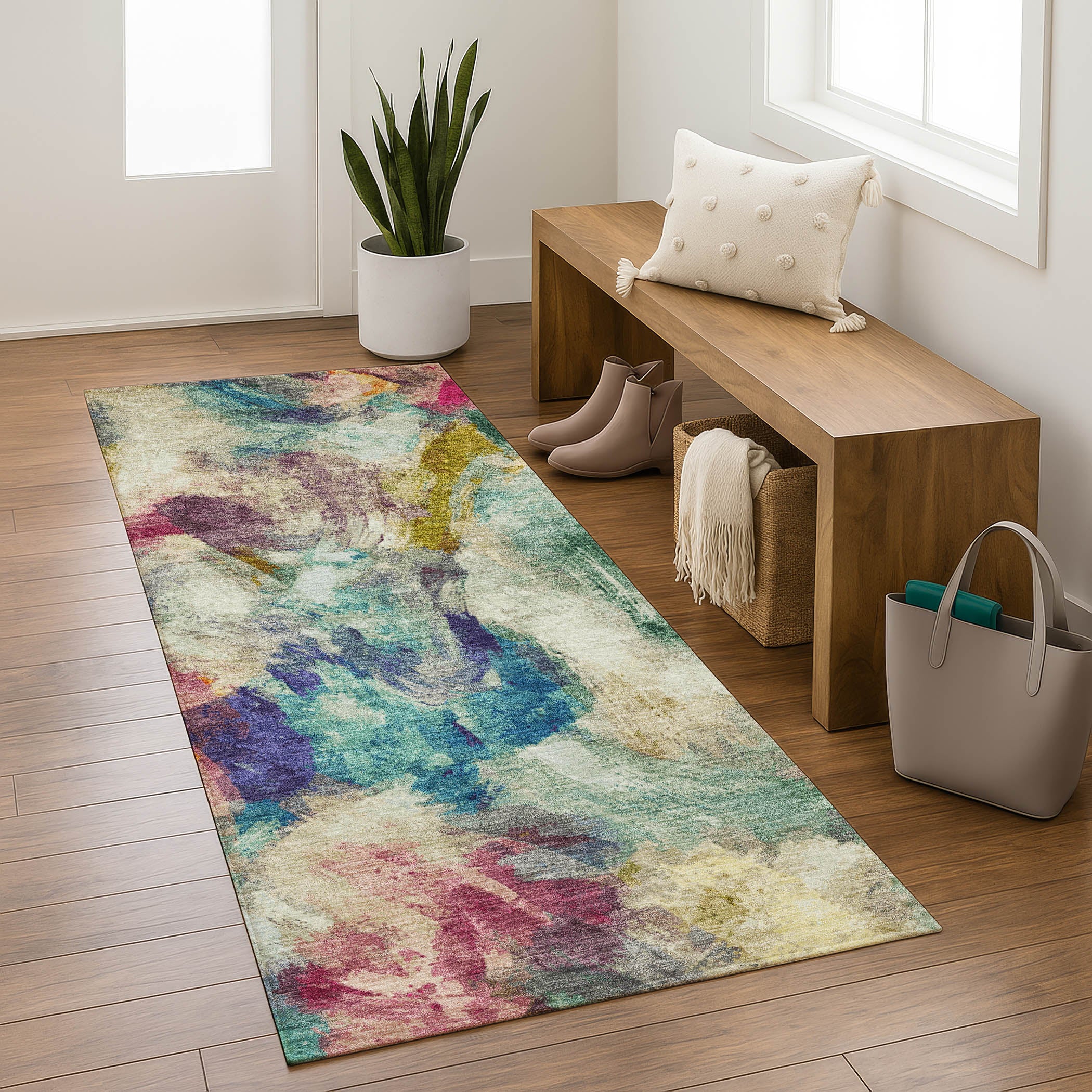 Oslo Machine Washable Transitional Sage Green Rug 2'3" x 7'6" #shape_Runner