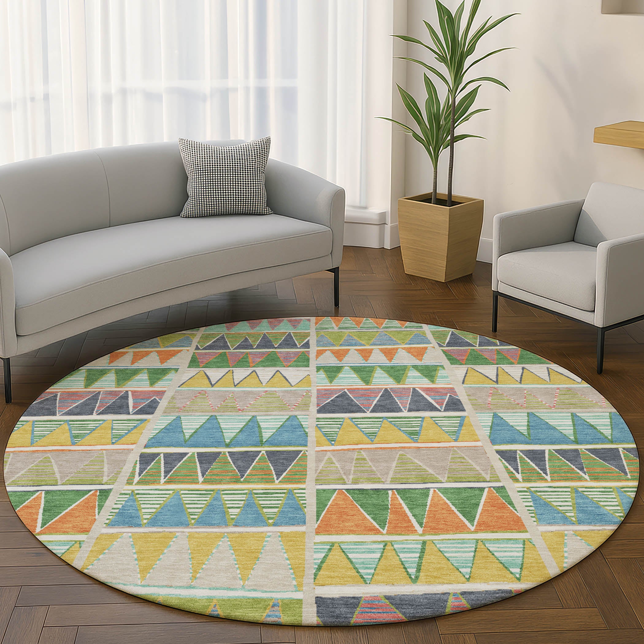 Bruges Machine Washable Transitional Beige Brown Rug 8' x 8' #shape_Round