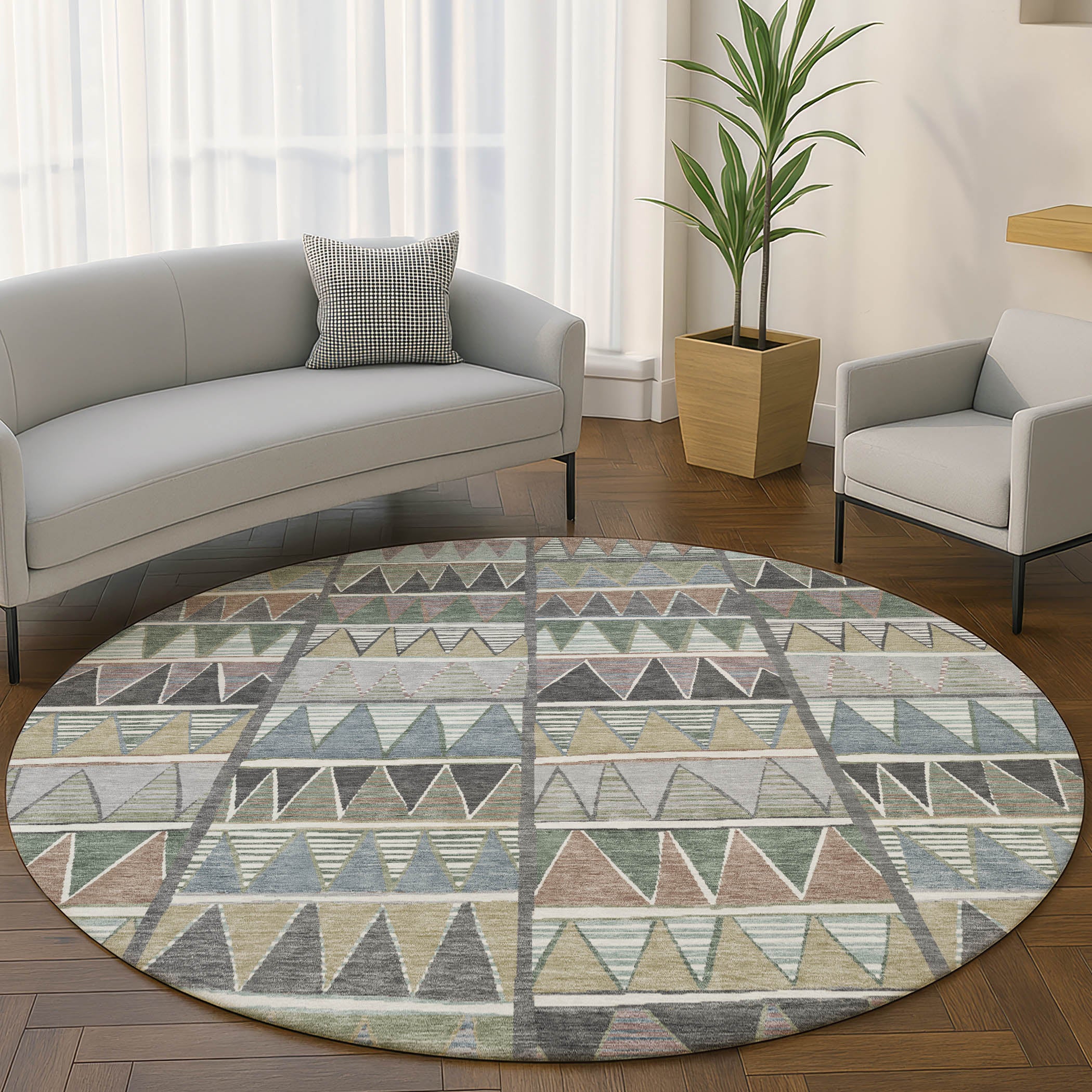 Bruges Machine Washable Transitional Gray Rug 8' x 8' #shape_Round