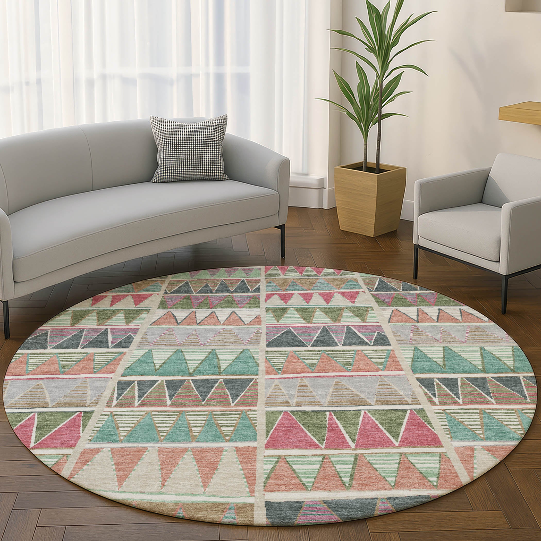 Bruges Machine Washable Transitional Salmon Orange Rug 8' x 8' #shape_Round