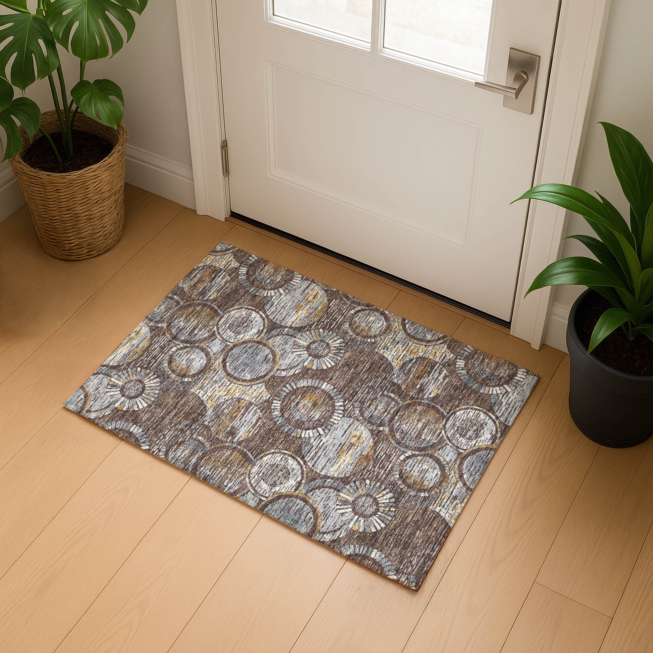 Vienna Machine Washable Transitional Fudge Brown Rug 1'8" x 2'6" #shape_Rectangle