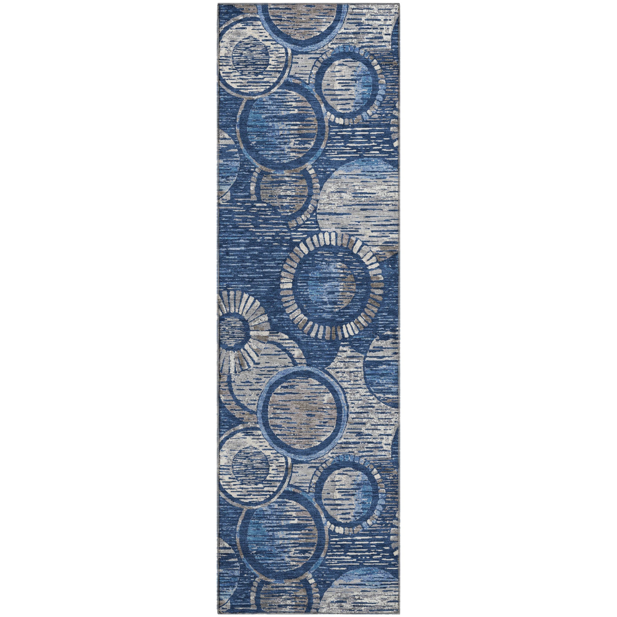 Vienna Machine Washable Transitional Navy Blue Rug 2'3" x 7'6" #shape_Runner