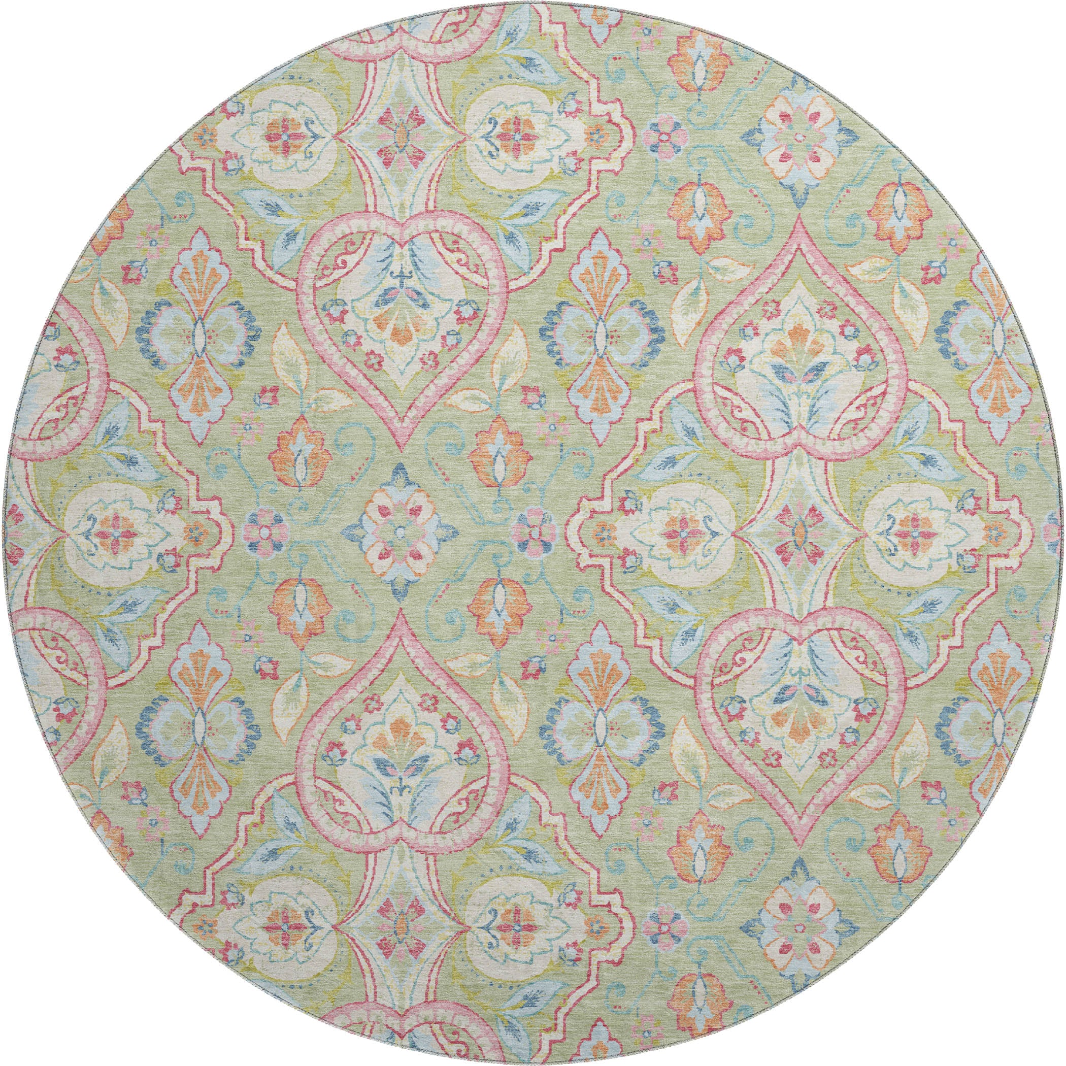 Sintra Machine Washable Transitional Aloe Green Rug 8' x 8' #shape_Round