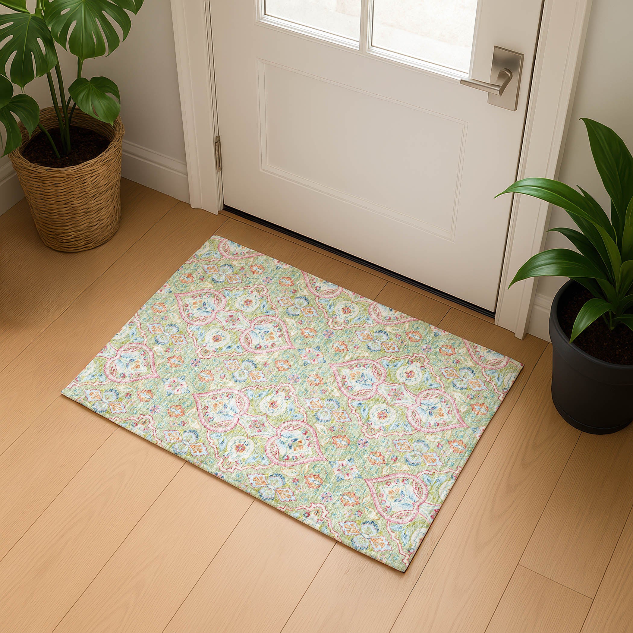 Sintra Machine Washable Transitional Aloe Green Rug 1'8" x 2'6" #shape_Rectangle