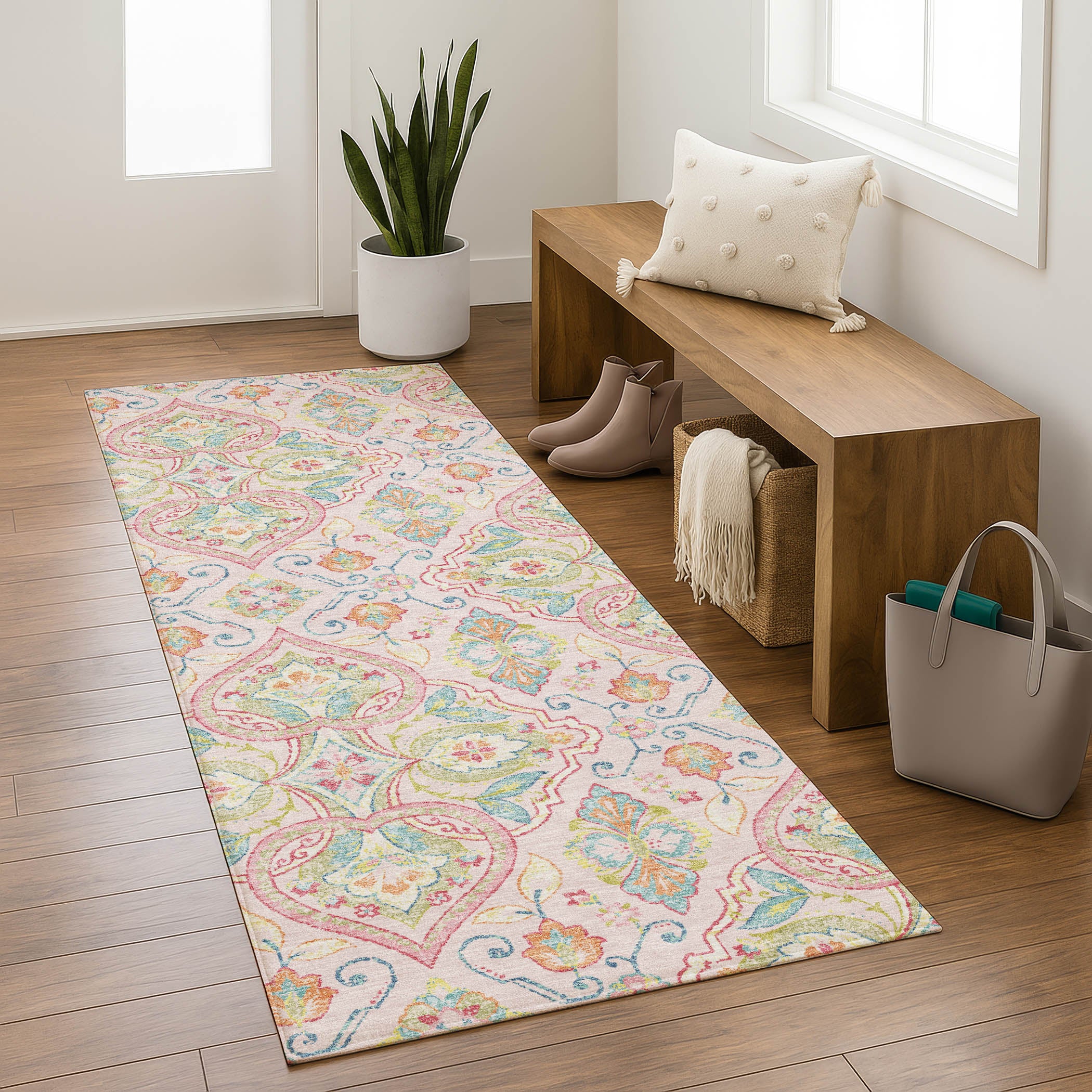 Sintra Machine Washable Transitional Pink Rug 2'3" x 7'6" #shape_Runner