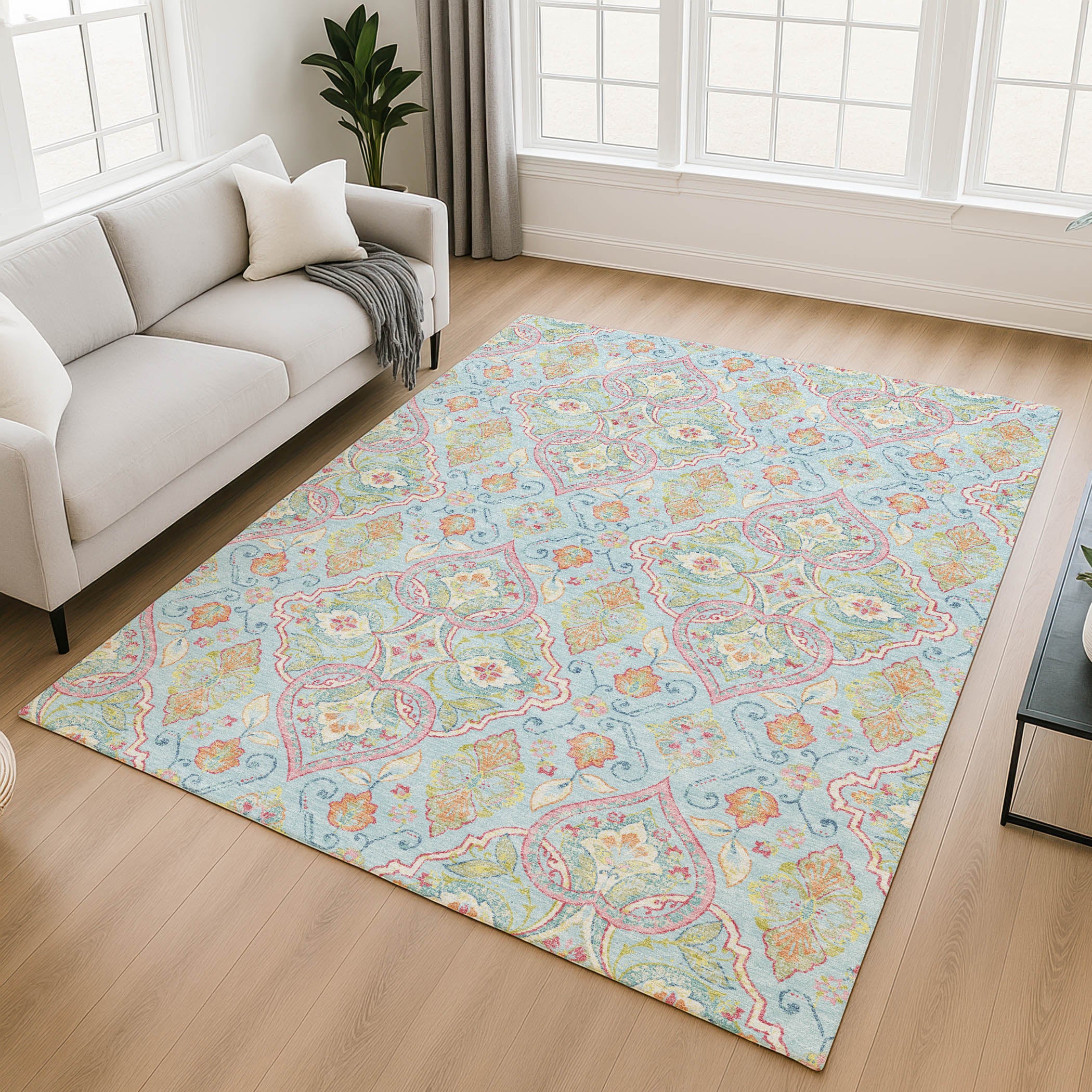 Sintra Machine Washable Transitional Sky Blue Rug 2'6" x 3'10" #shape_Rectangle