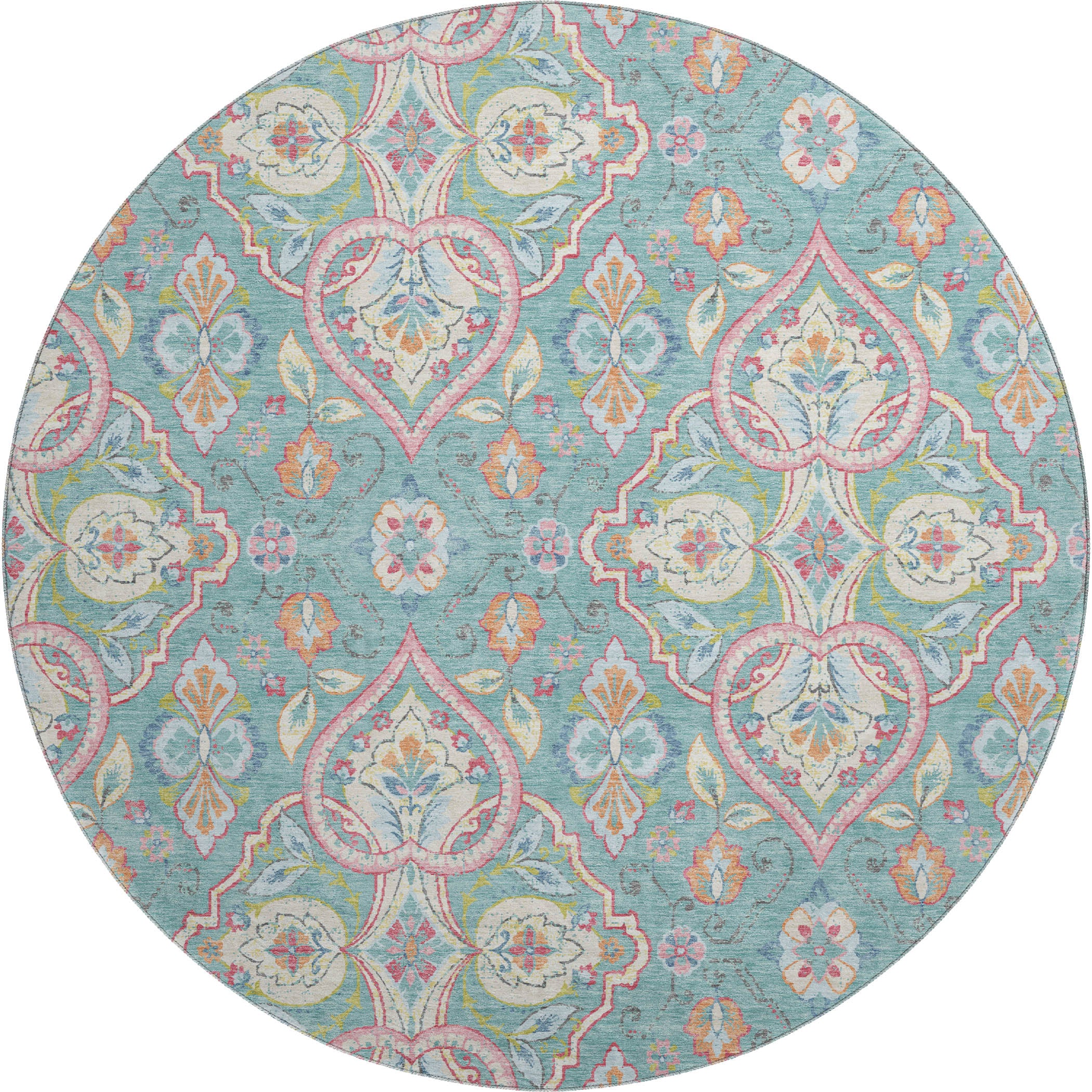 Sintra Machine Washable Transitional Spa Blue Rug 8' x 8' #shape_Round