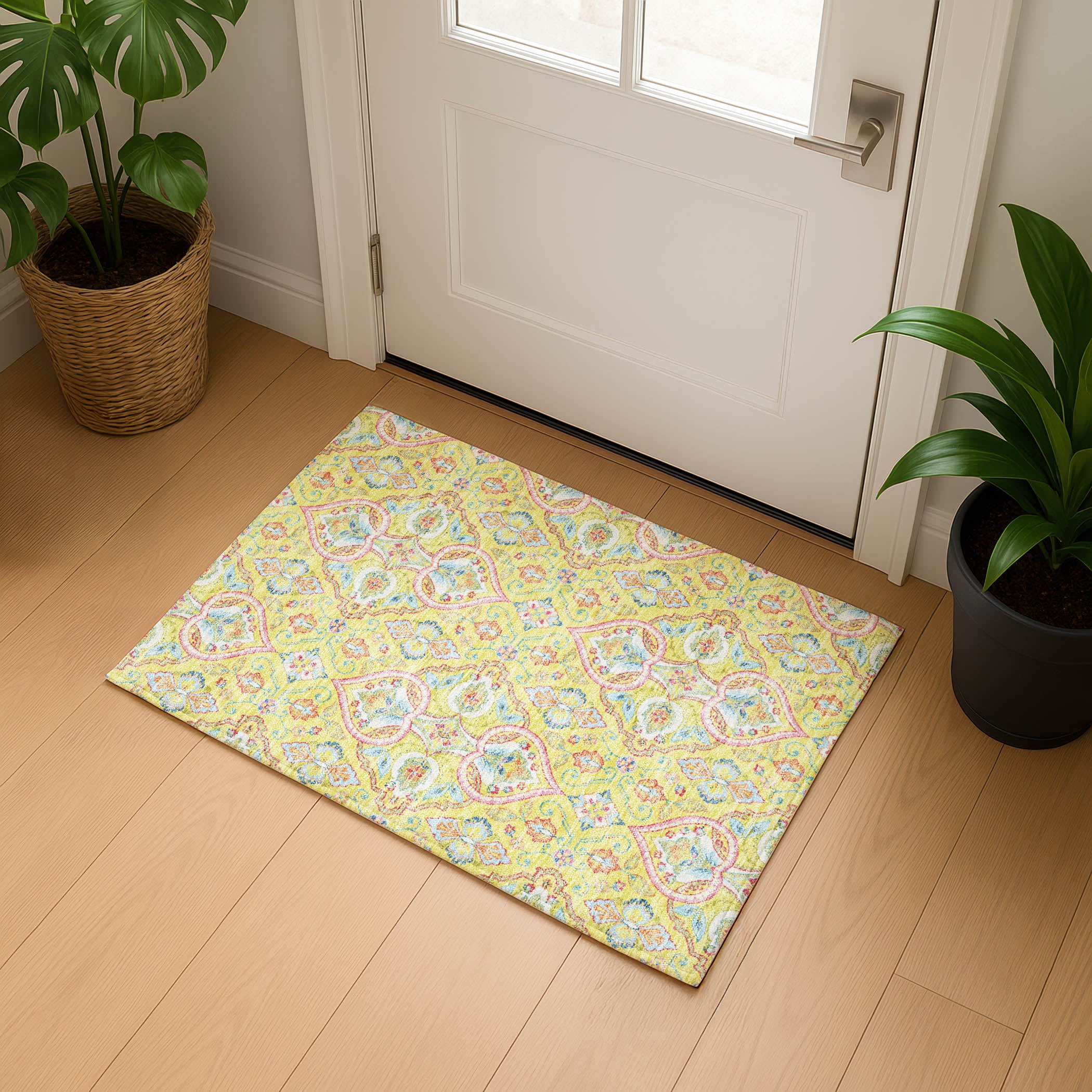 Sintra Machine Washable Transitional Yellow Gold Rug 1'8" x 2'6" #shape_Rectangle