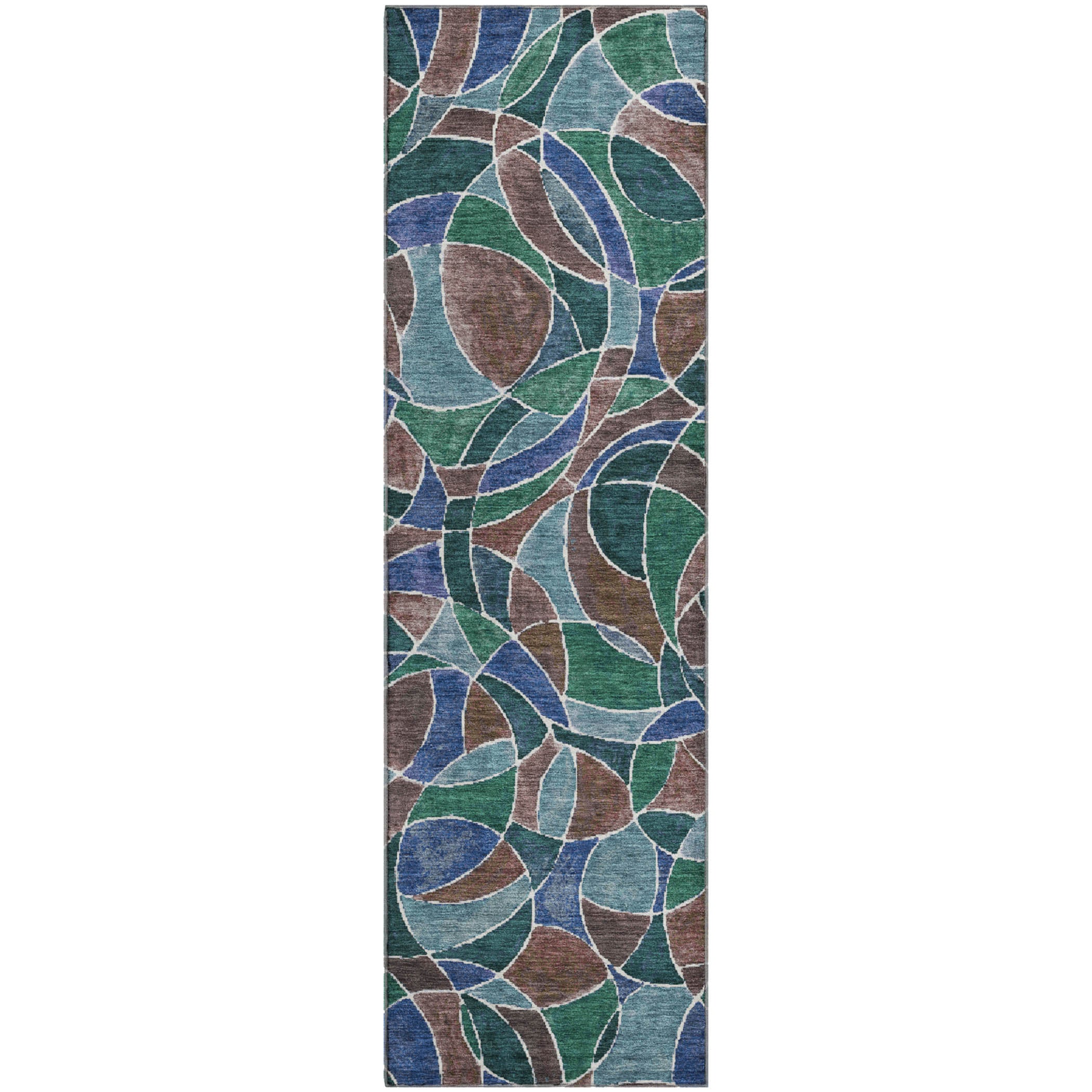 Split Machine Washable Transitional Blue Rug 2'3" x 7'6" #shape_Runner