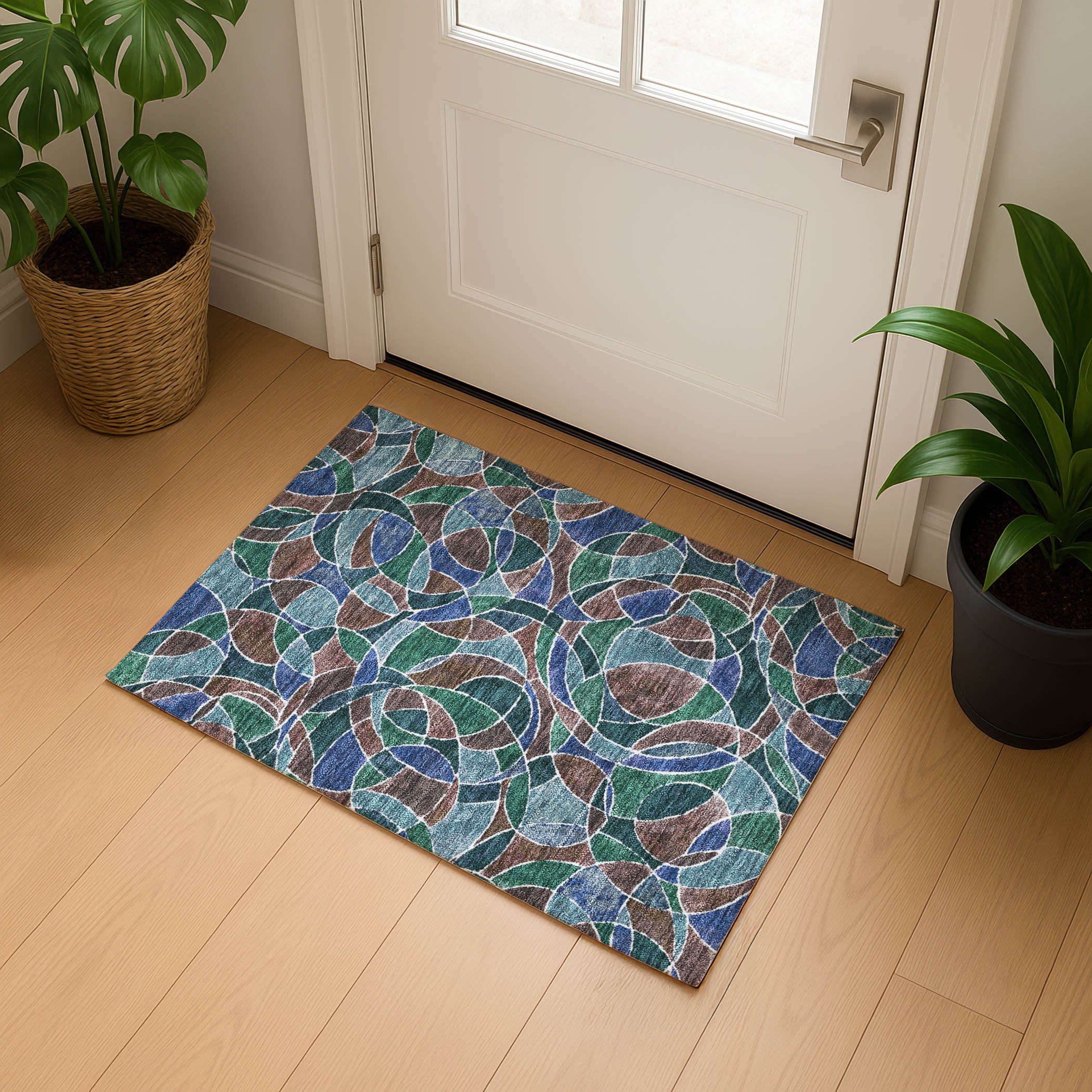 Split Machine Washable Transitional Blue Rug 1'8" x 2'6" #shape_Rectangle