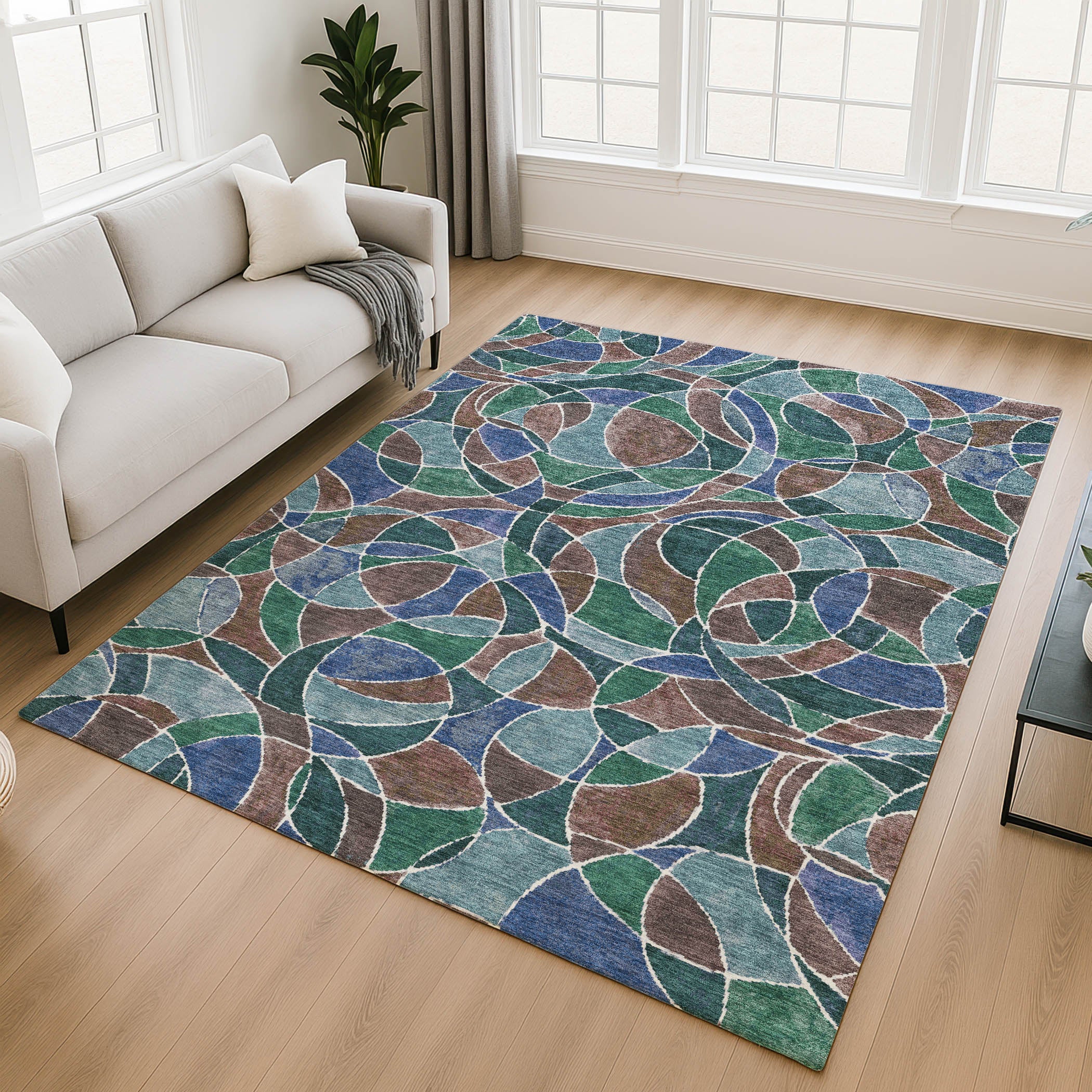 Split Machine Washable Transitional Blue Rug 2'6" x 3'10" #shape_Rectangle