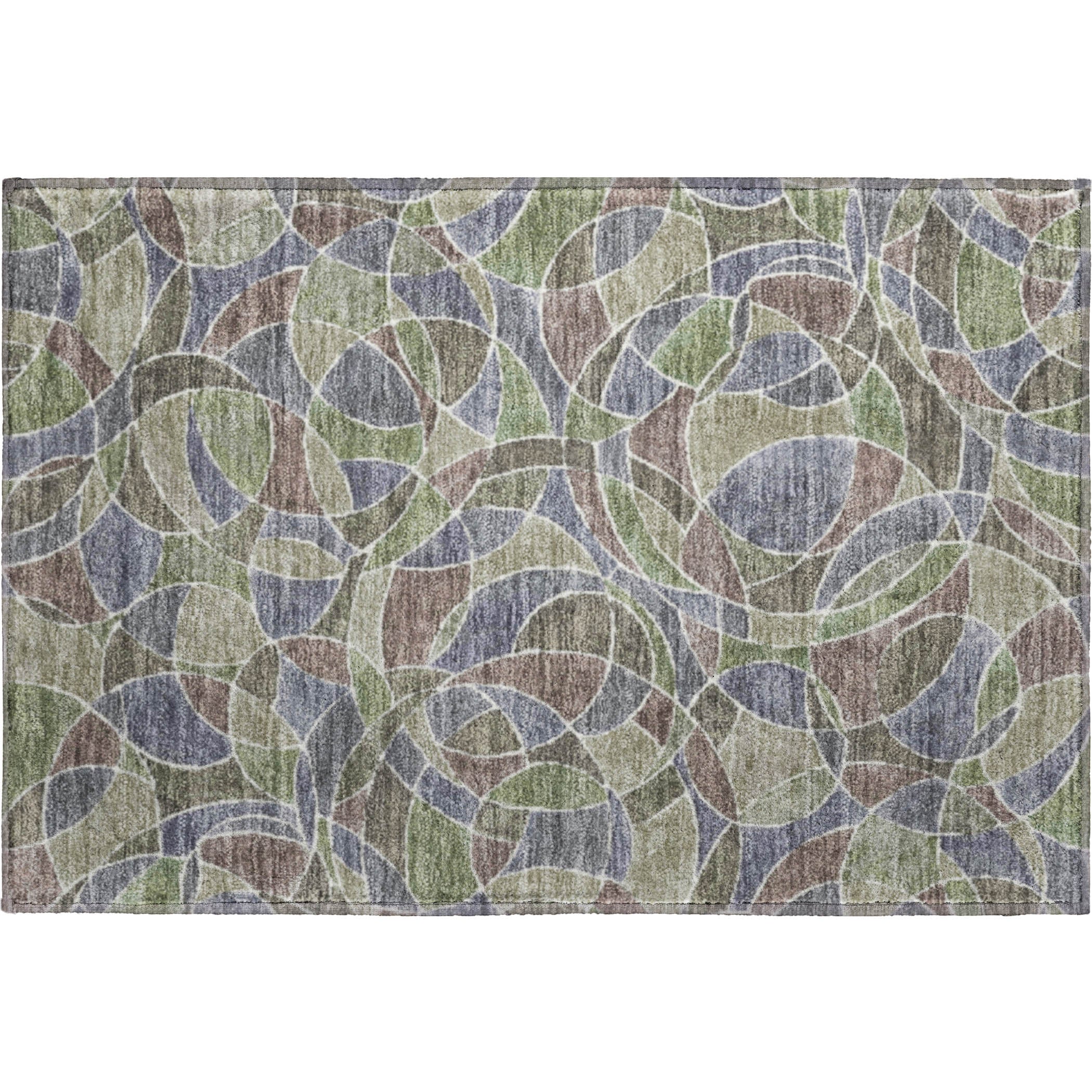 Split Machine Washable Transitional Green Rug 1'8" x 2'6" #shape_Rectangle