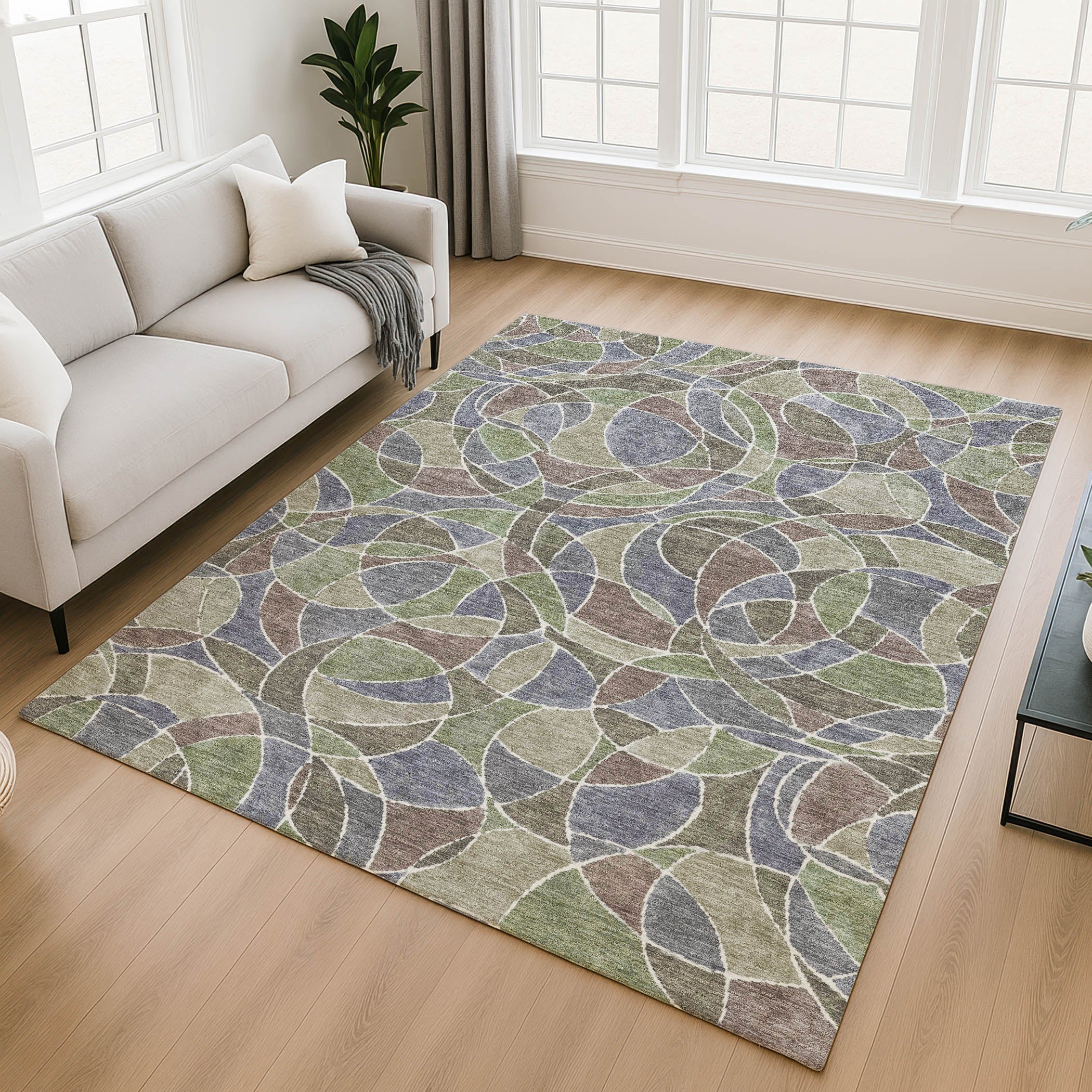 Split Machine Washable Transitional Green Rug 2'6" x 3'10" #shape_Rectangle