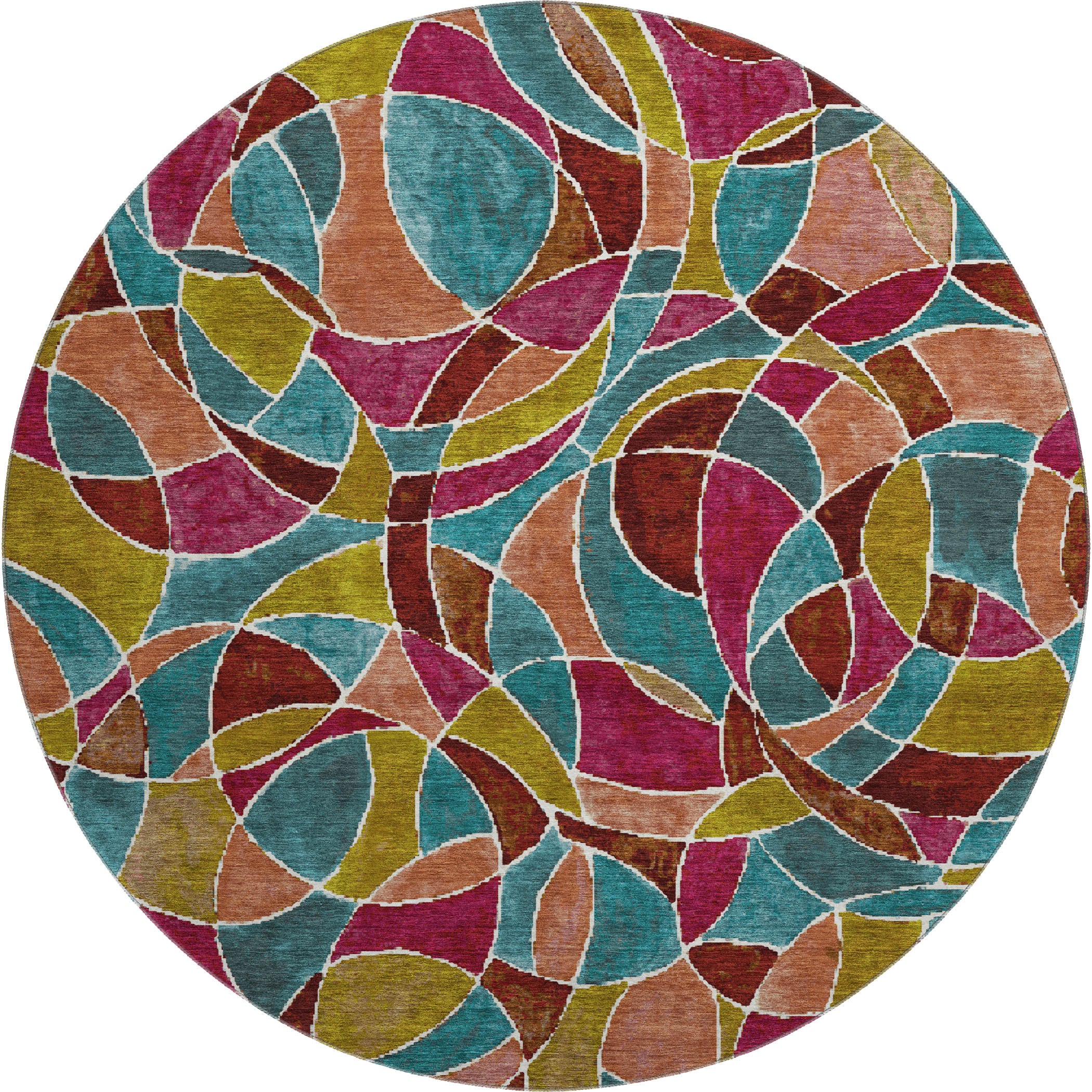Split Machine Washable Transitional Merlot Red Rug 8' x 8' #shape_Round