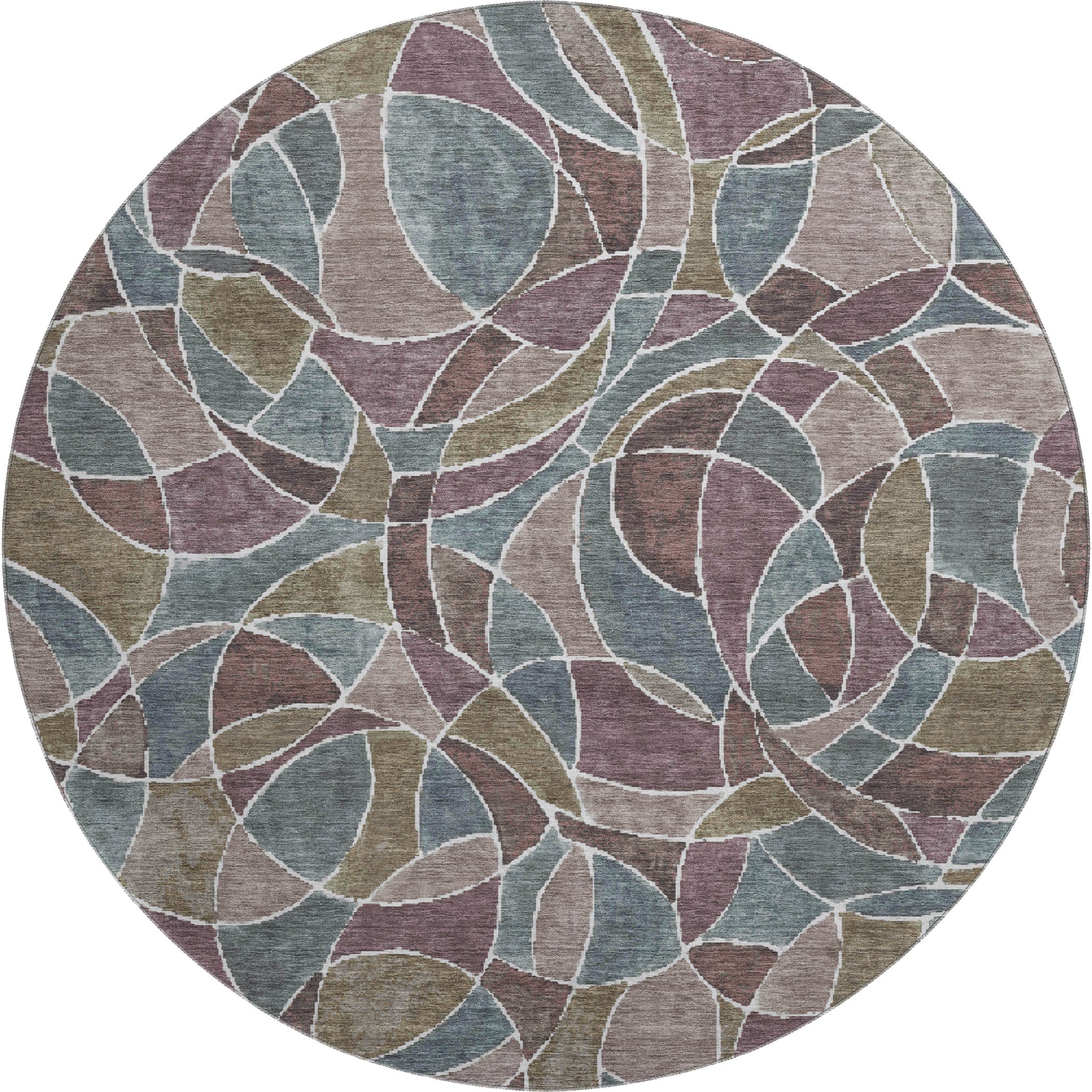 Split Machine Washable Transitional Plum Purple Rug 8' x 8' #shape_Round