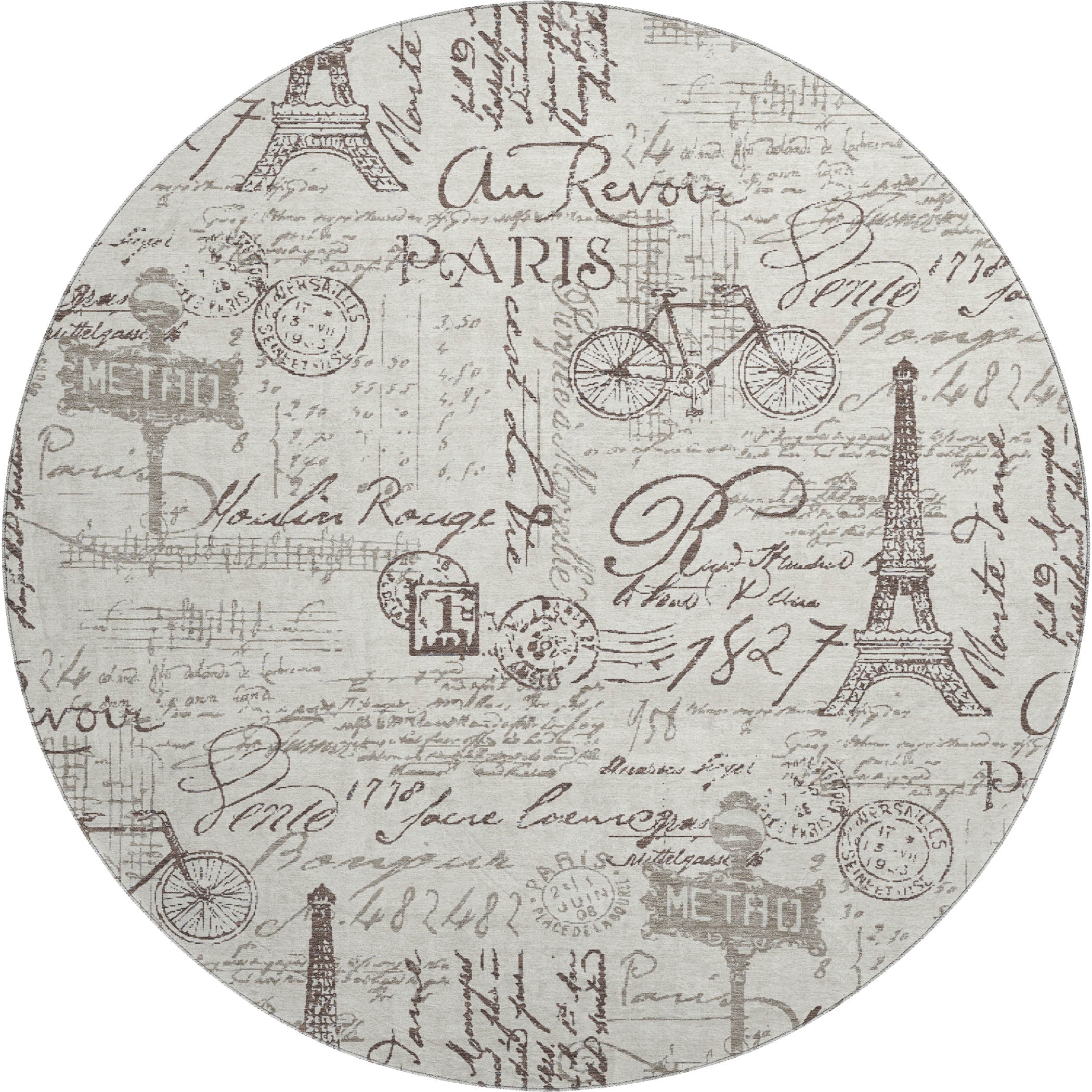 Seville Machine Washable Transitional Linen Ivory Rug 8' x 8' #shape_Round