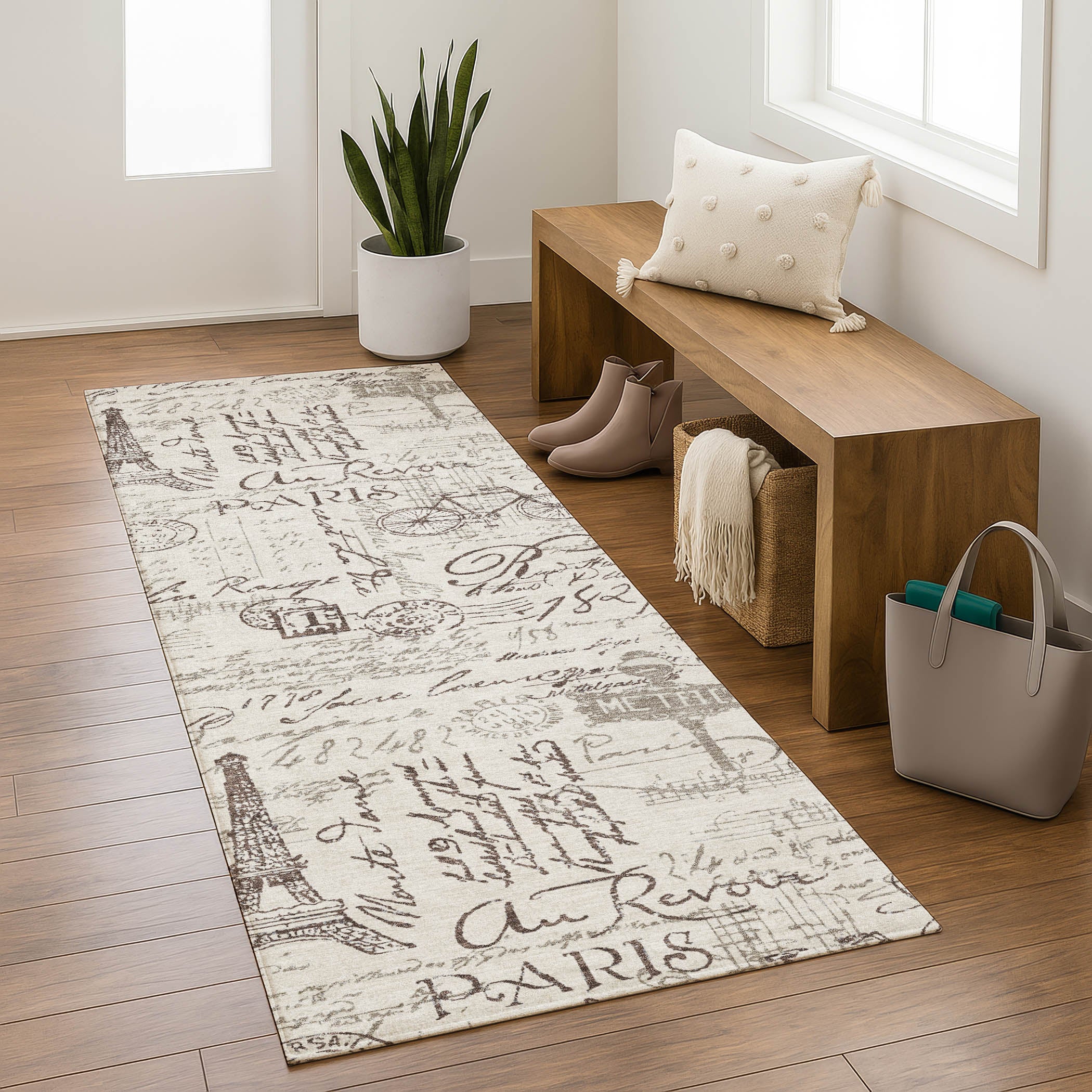Seville Machine Washable Transitional Linen Ivory Rug 2'3" x 7'6" #shape_Runner