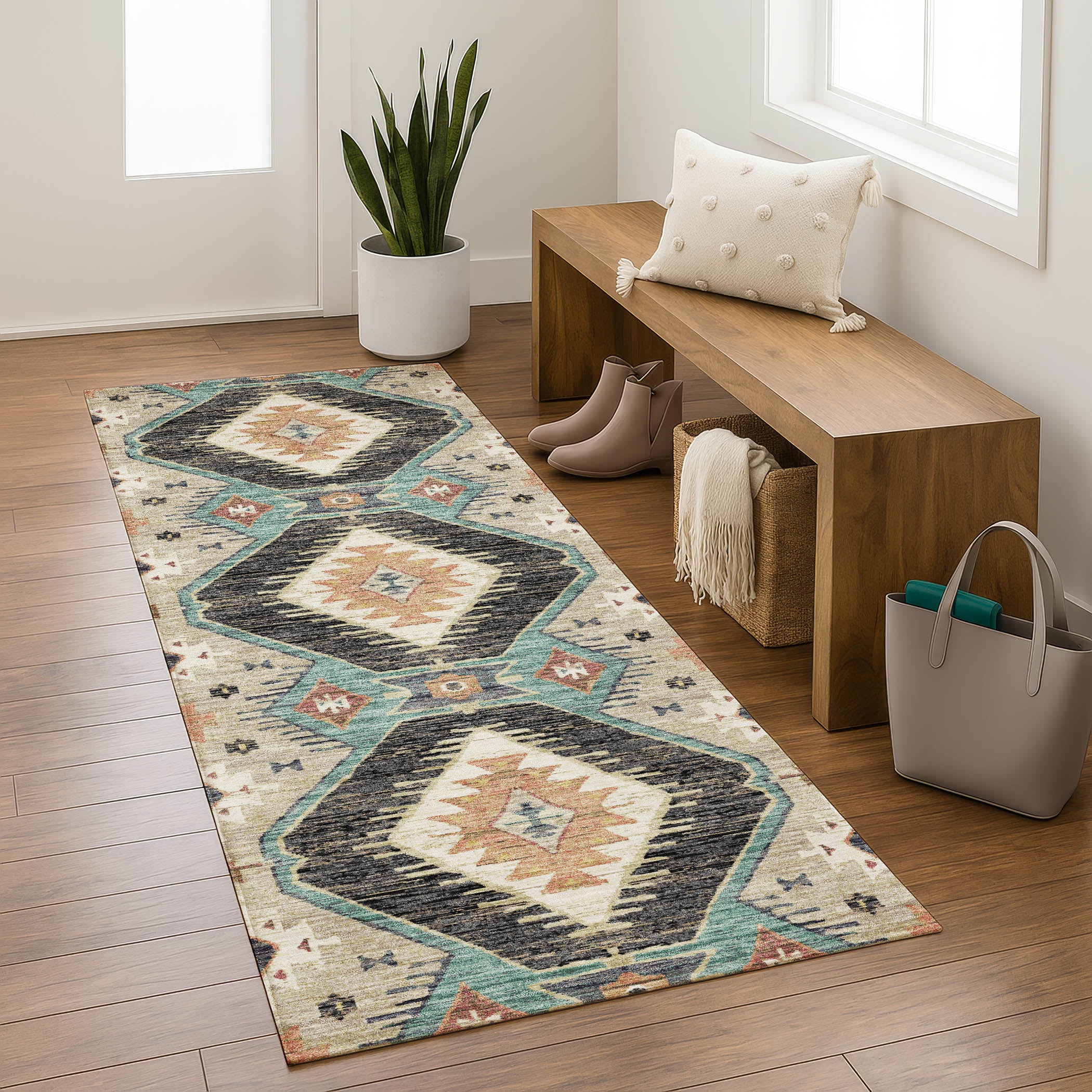 Oaxaca Machine Washable Transitional Black Rug 2'3" x 7'6" #shape_Runner