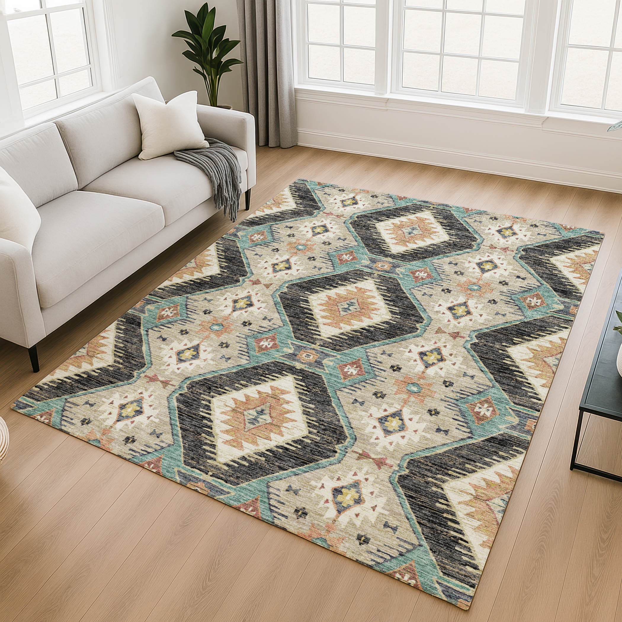 Oaxaca Machine Washable Transitional Black Rug 2'6" x 3'10" #shape_Rectangle