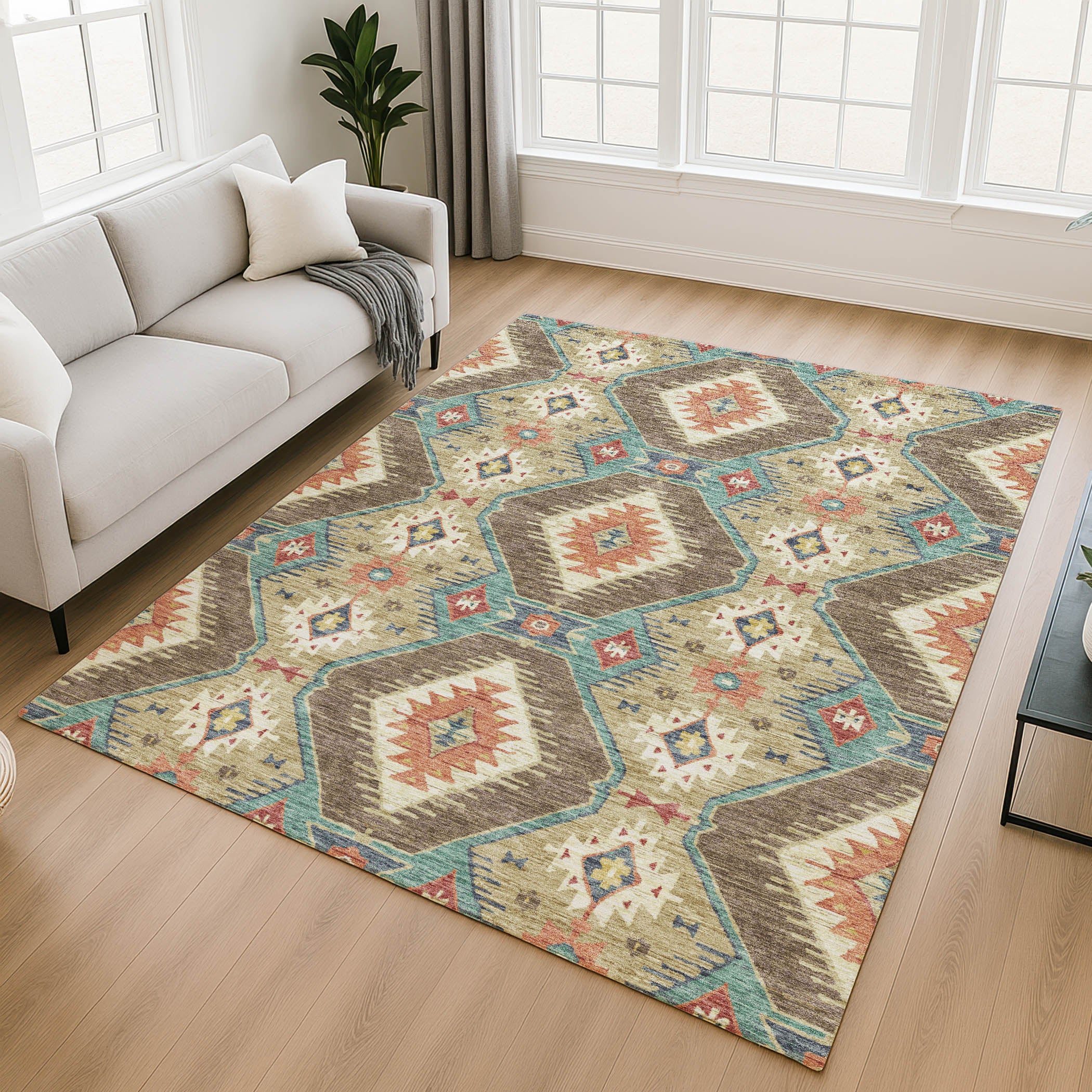 Oaxaca Machine Washable Transitional Khaki Brown Rug 2'6" x 3'10" #shape_Rectangle