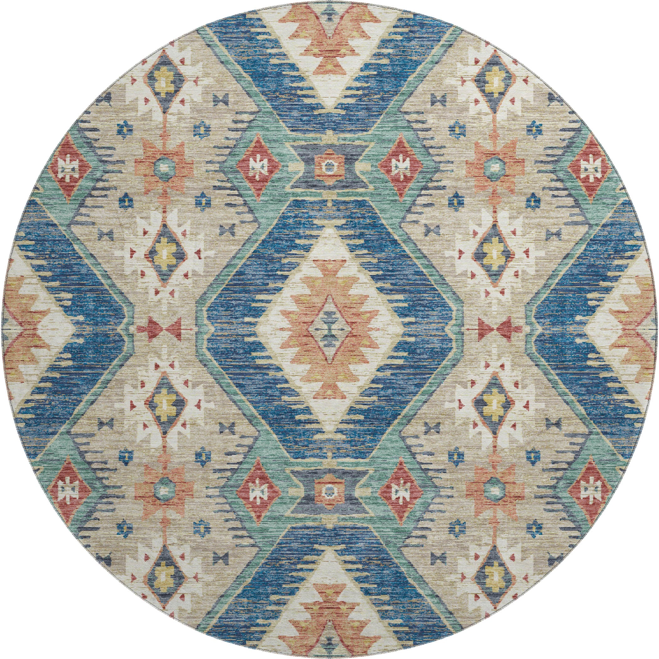 Oaxaca Machine Washable Transitional Navy Blue Rug 8' x 8' #shape_Round