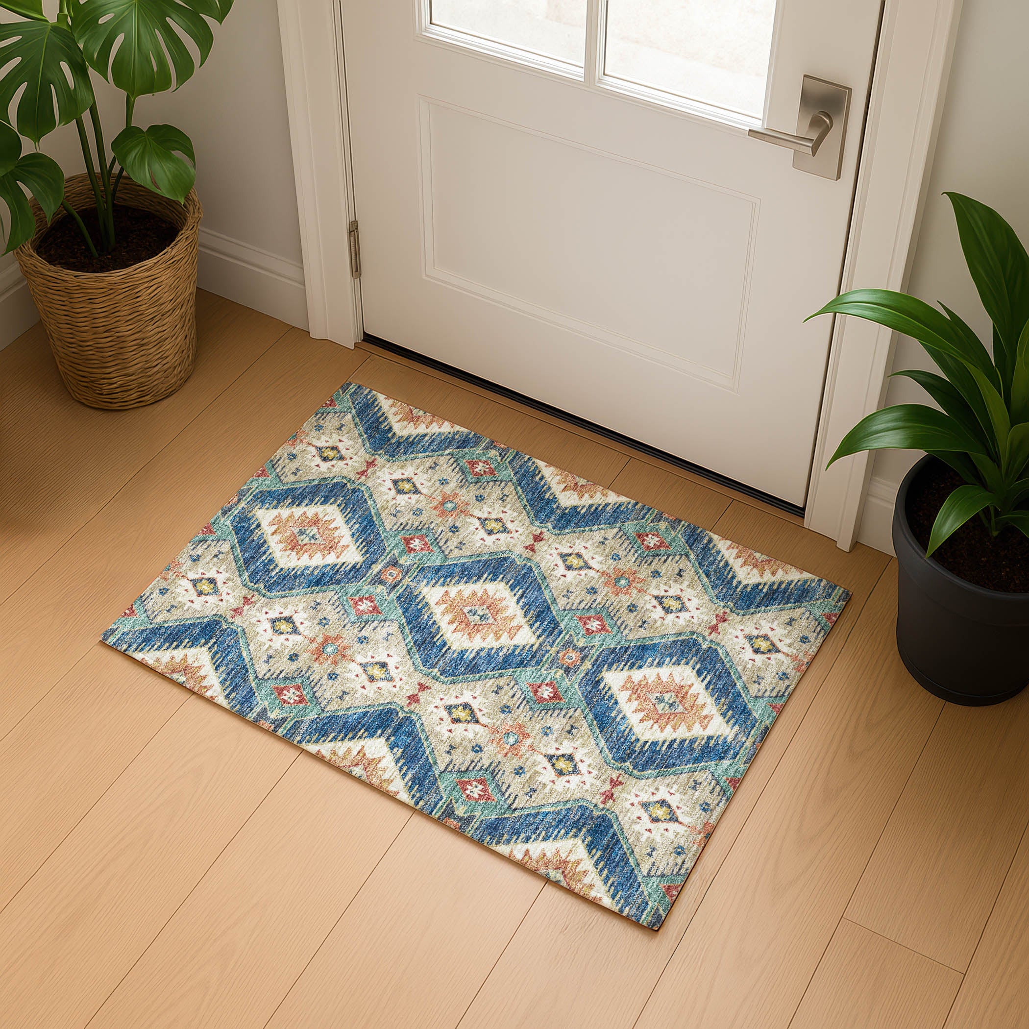 Oaxaca Machine Washable Transitional Navy Blue Rug 1'8" x 2'6" #shape_Rectangle