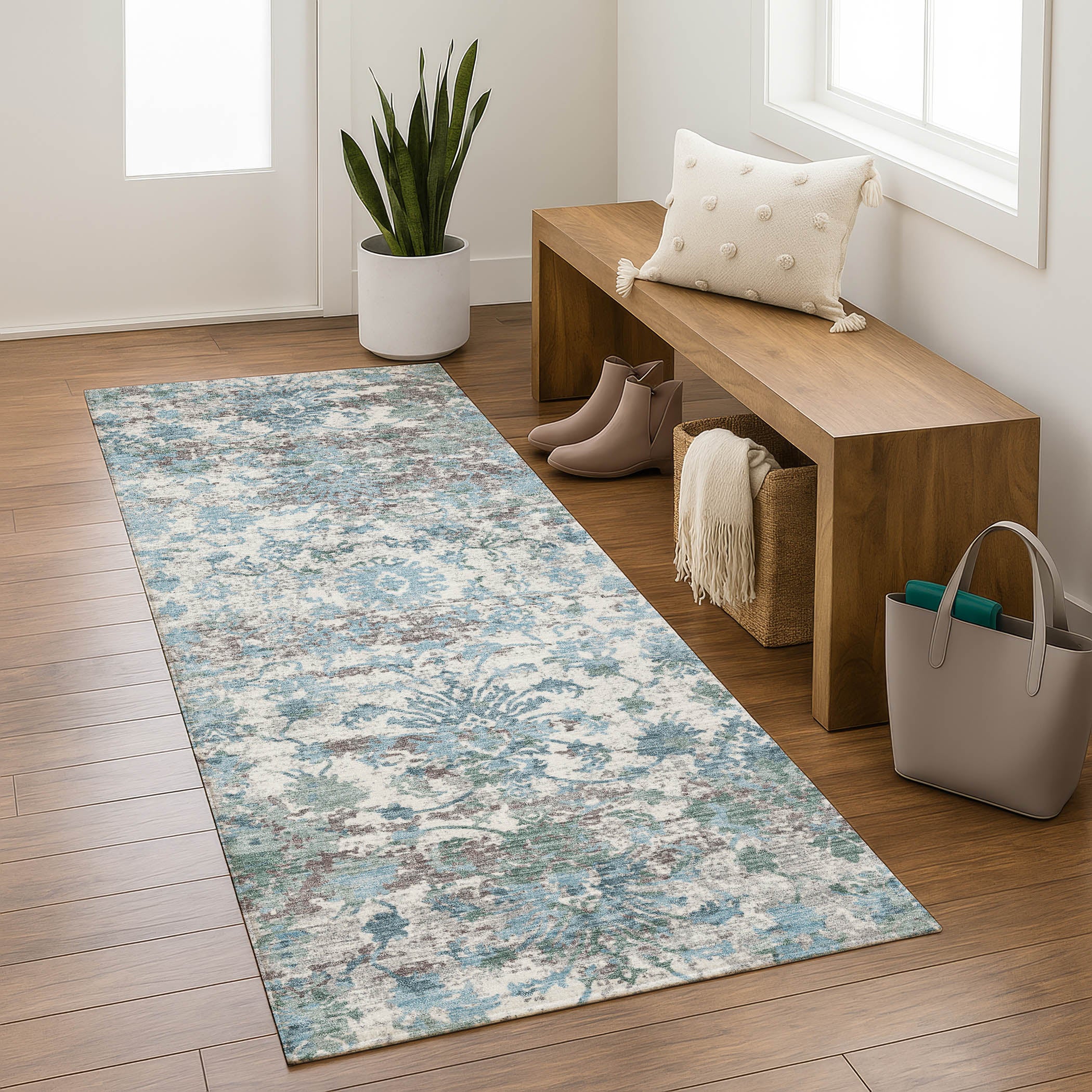 Dubrovnik Machine Washable Transitional Denim Blue Rug 2'3" x 7'6" #shape_Runner