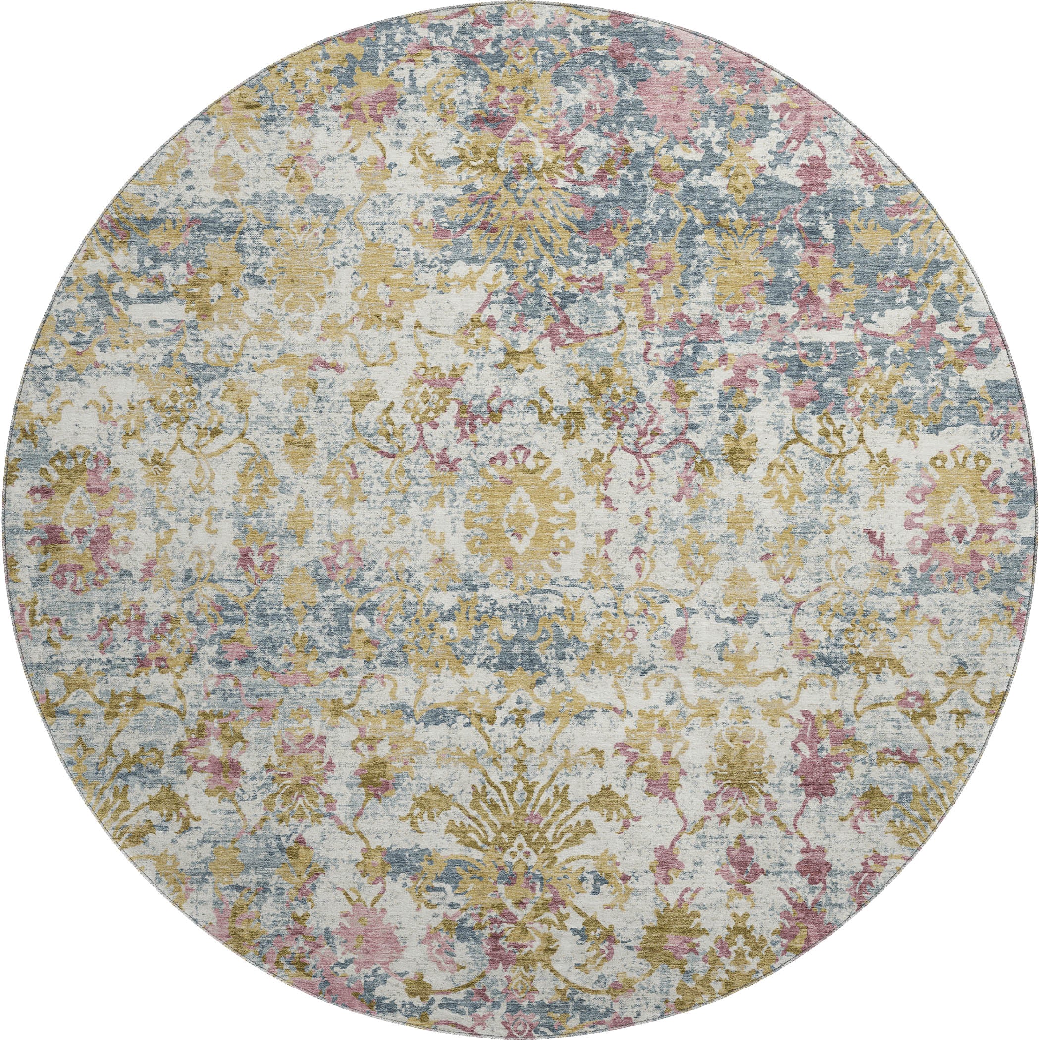 Dubrovnik Machine Washable Transitional Wheat Gold Rug 8' x 8' #shape_Round