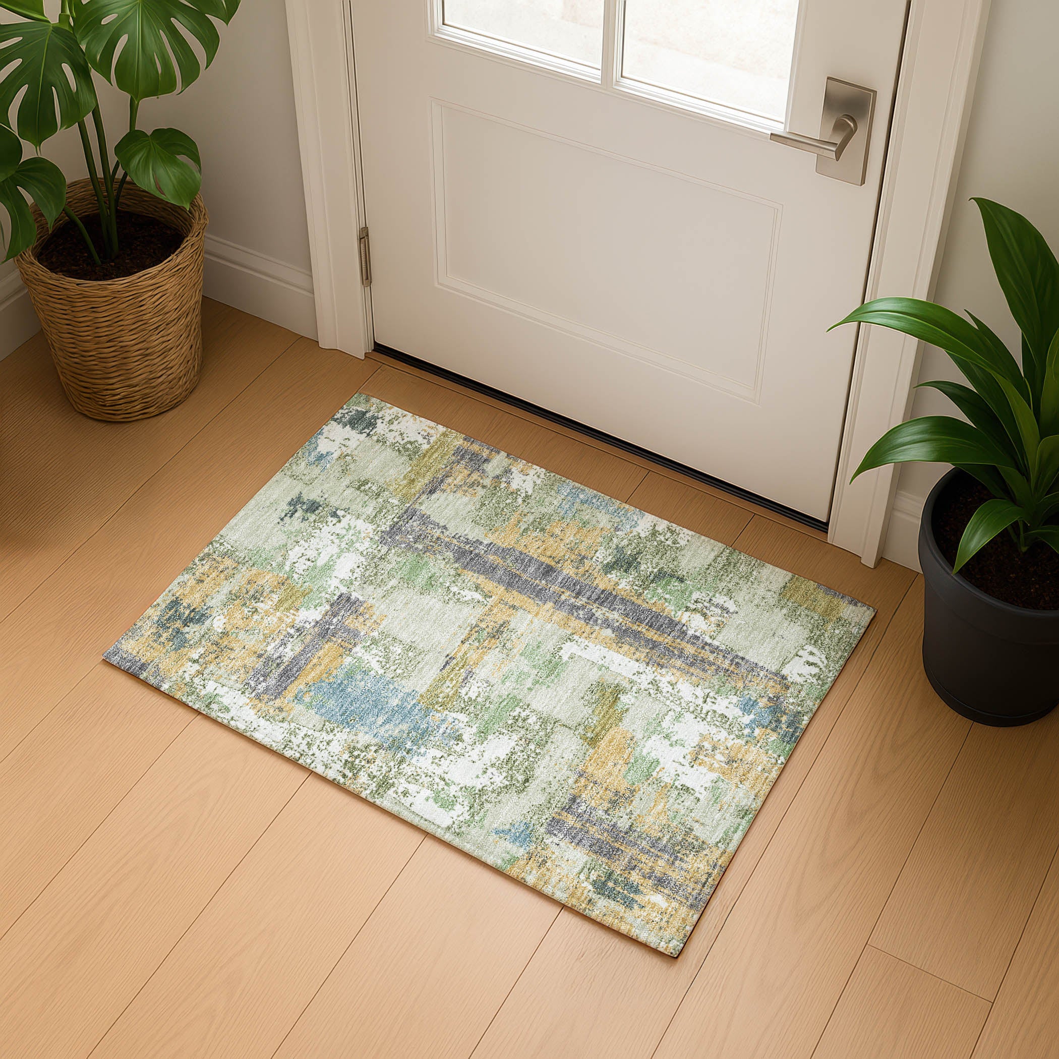 Seoul Machine Washable Transitional Aloe Green Rug 1'8" x 2'6" #shape_Rectangle