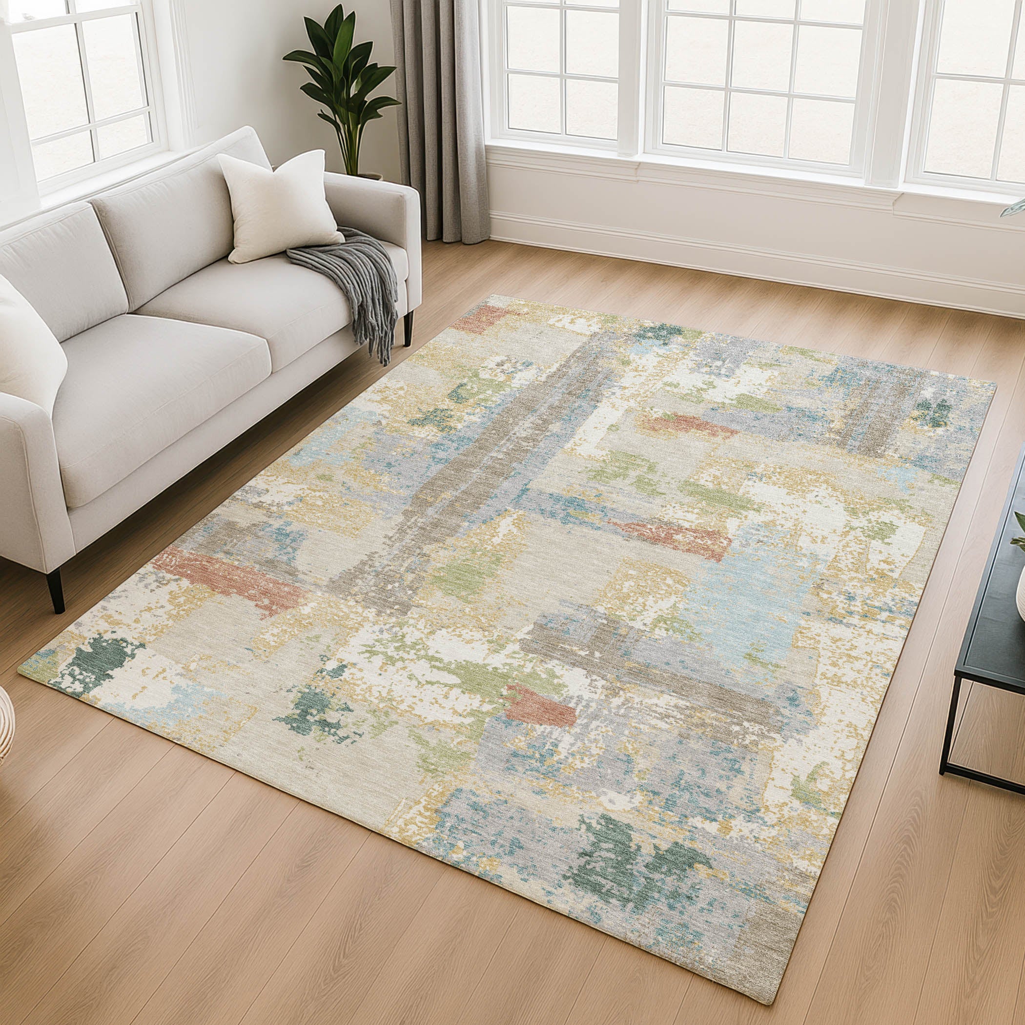 Seoul Machine Washable Transitional Beige Brown Rug 2'6" x 3'10" #shape_Rectangle