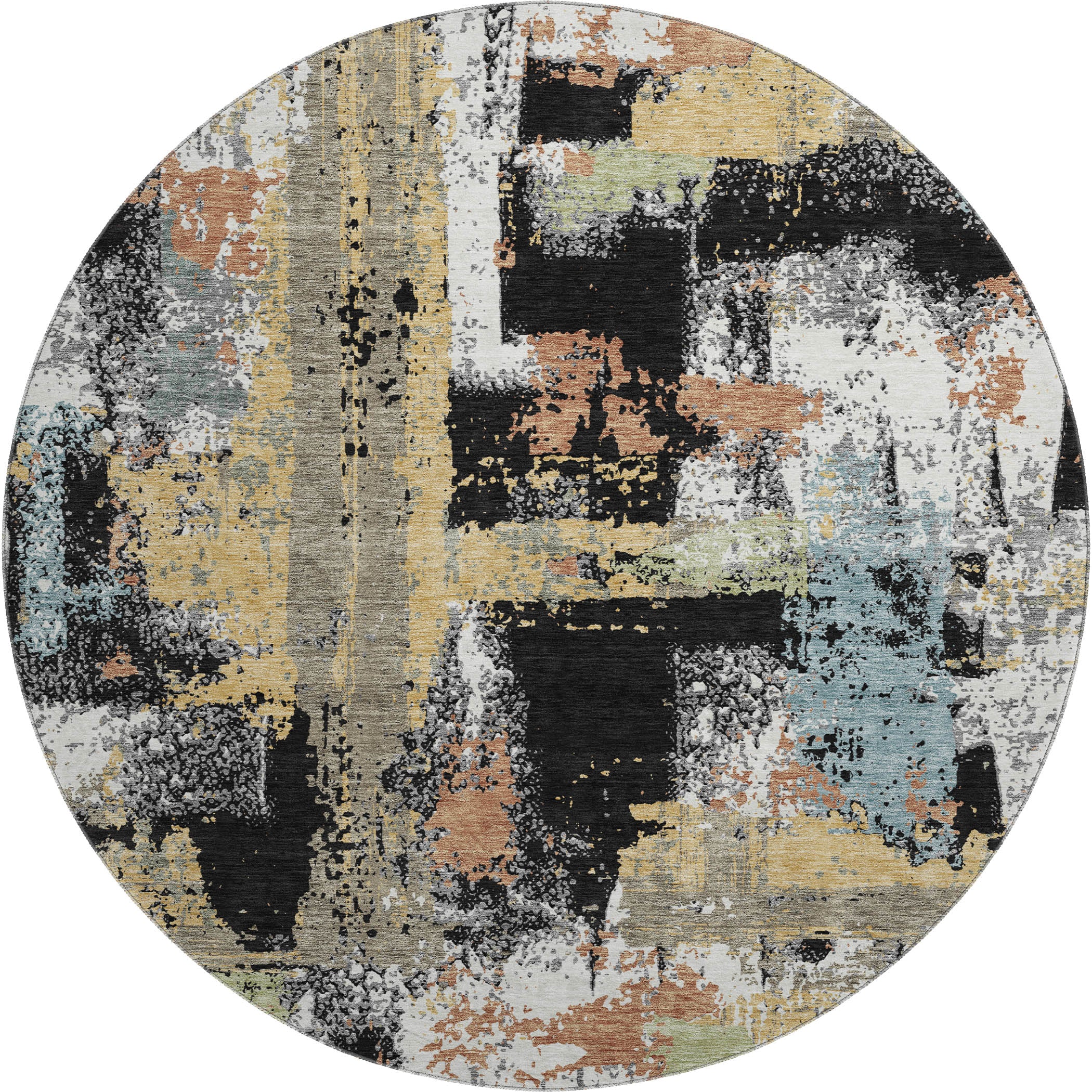 Seoul Machine Washable Transitional Black Rug 8' x 8' #shape_Round