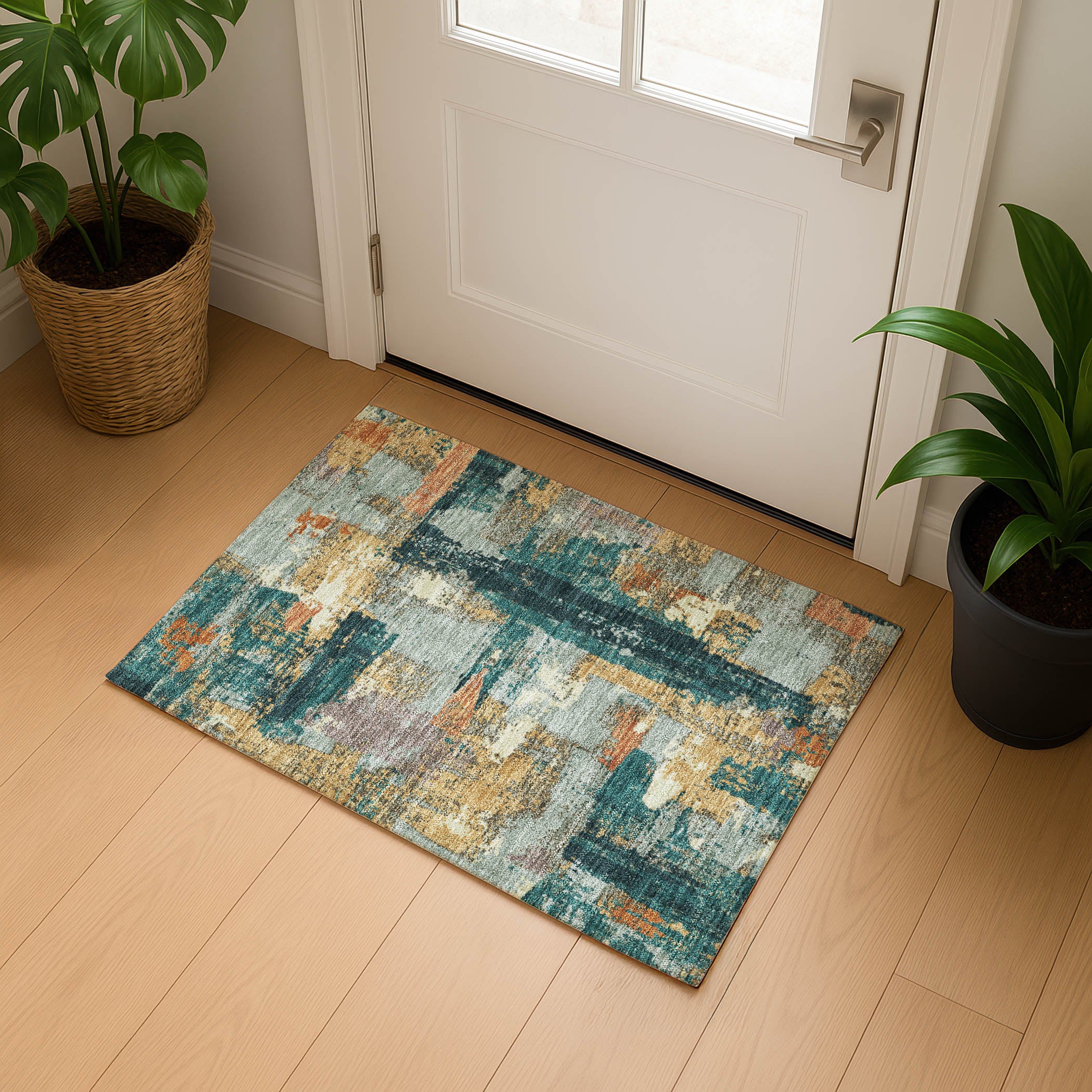Seoul Machine Washable Transitional Seafoam Blue Rug 1'8" x 2'6" #shape_Rectangle