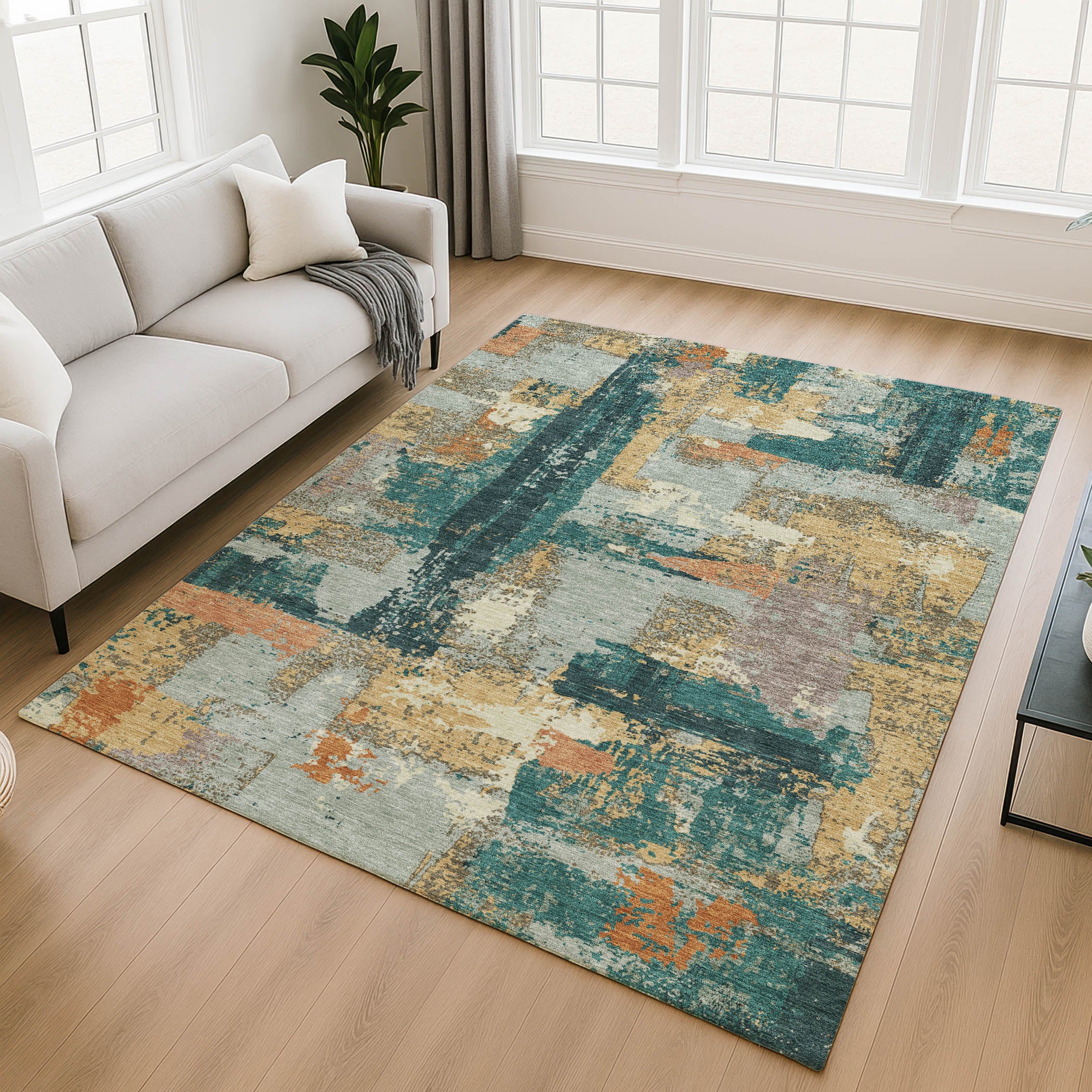 Seoul Machine Washable Transitional Seafoam Blue Rug 2'6" x 3'10" #shape_Rectangle