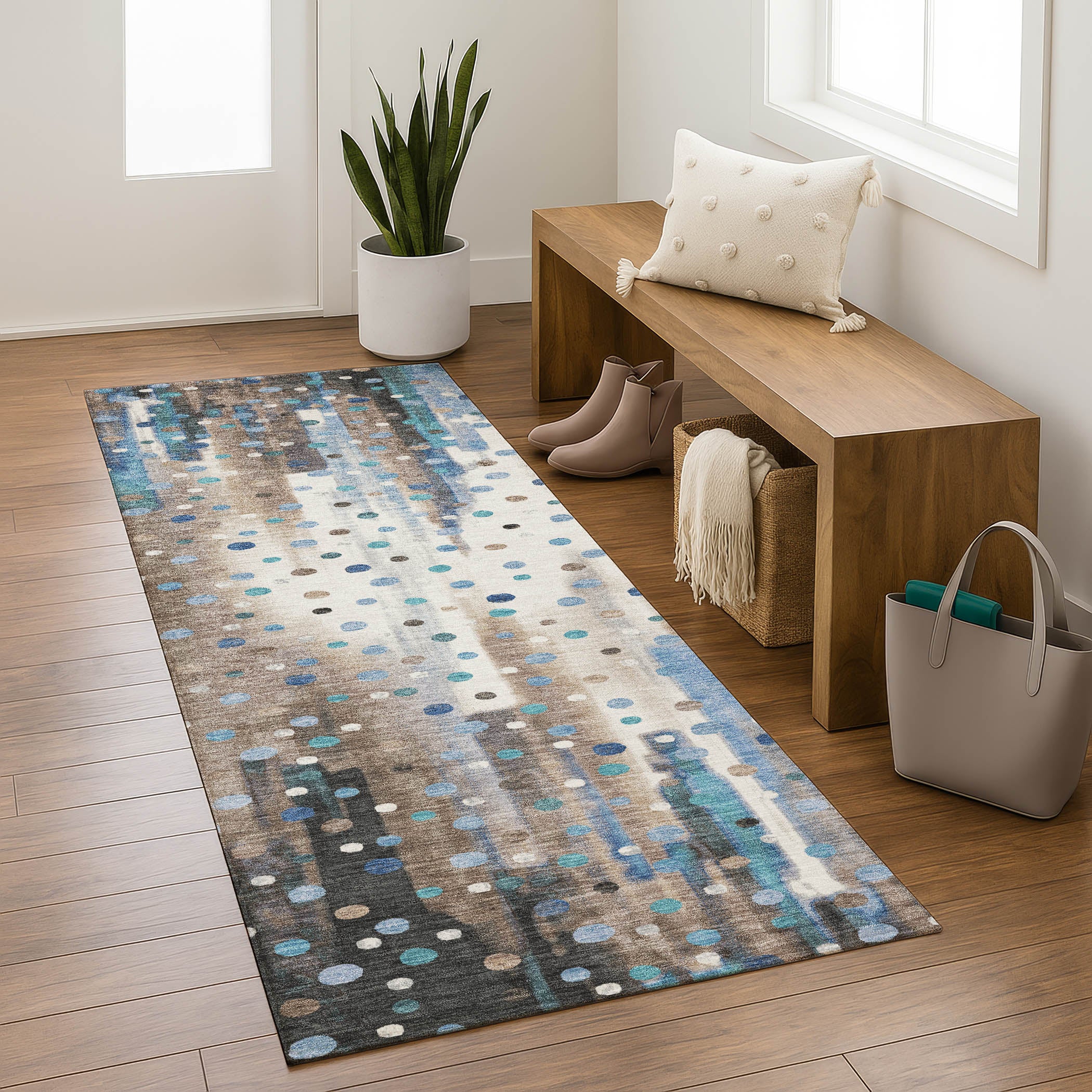 Seville Machine Washable Transitional Taupe Brown Rug 2'3" x 7'6" #shape_Runner