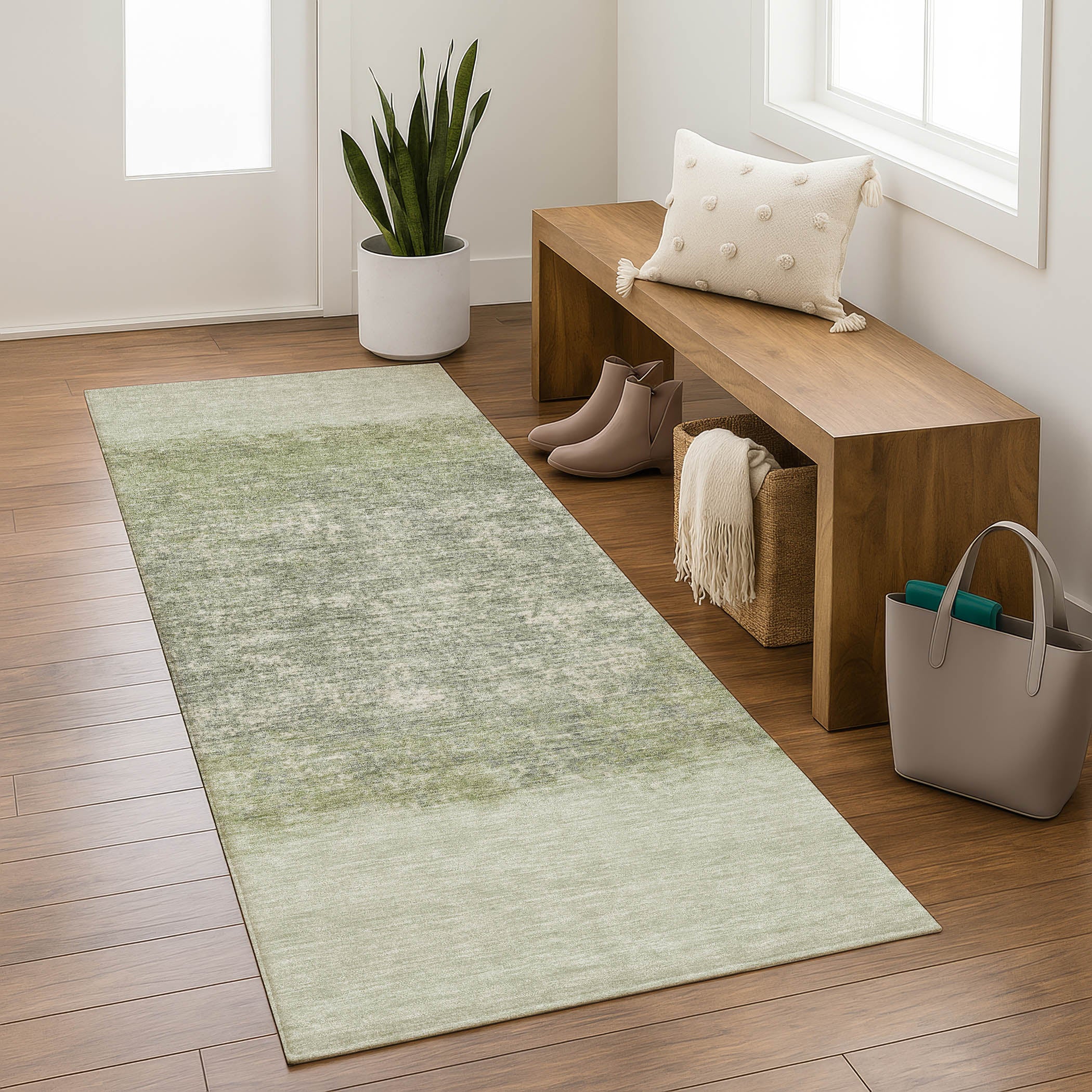 Luang Prabang Machine Washable Transitional Aloe Green Rug 2'3" x 7'6" #shape_Runner