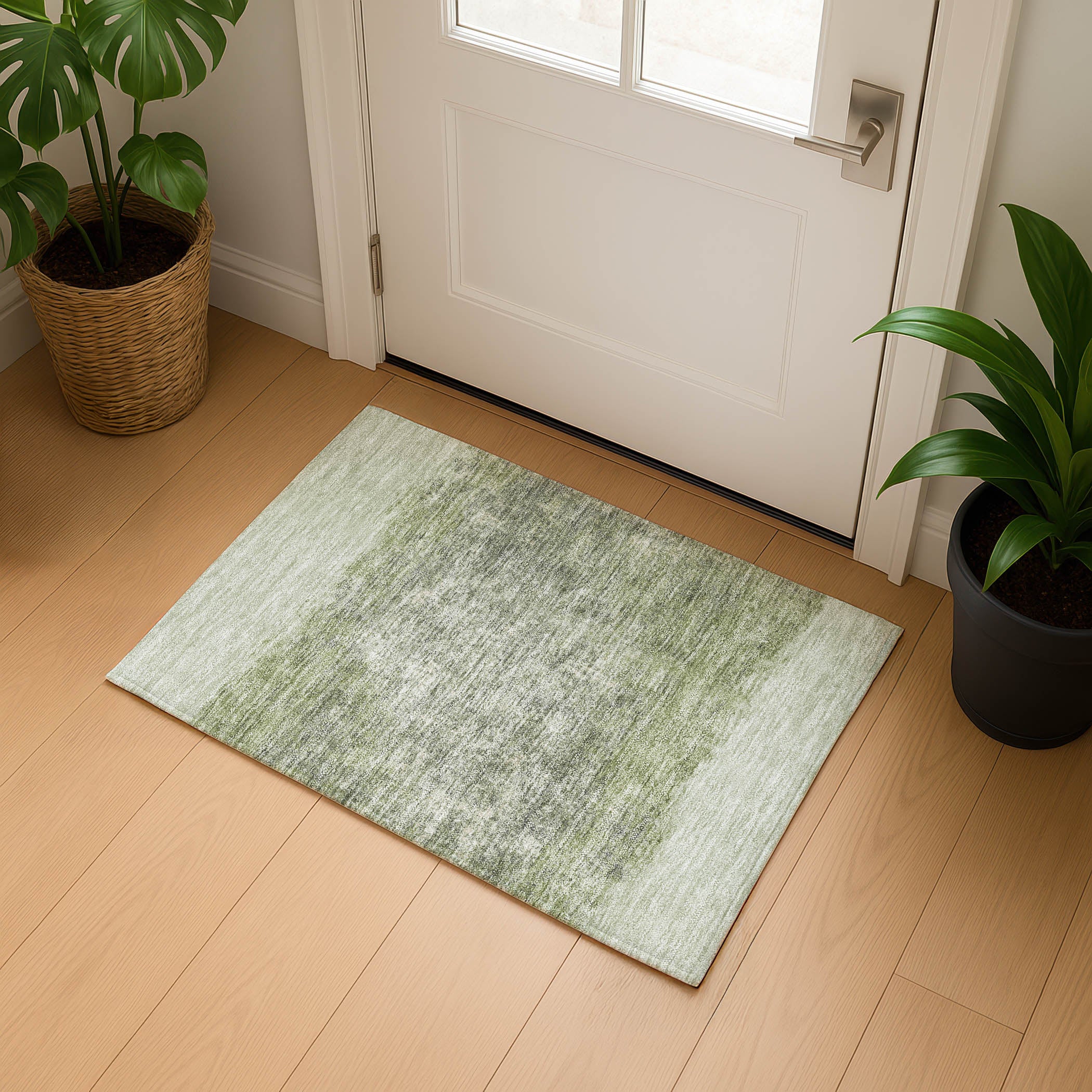 Luang Prabang Machine Washable Transitional Aloe Green Rug 1'8" x 2'6" #shape_Rectangle