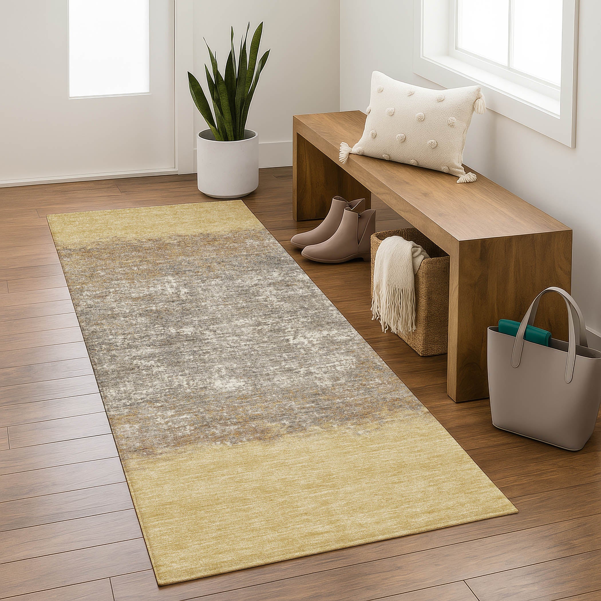 Luang Prabang Machine Washable Transitional Gold Rug 2'3" x 7'6" #shape_Runner