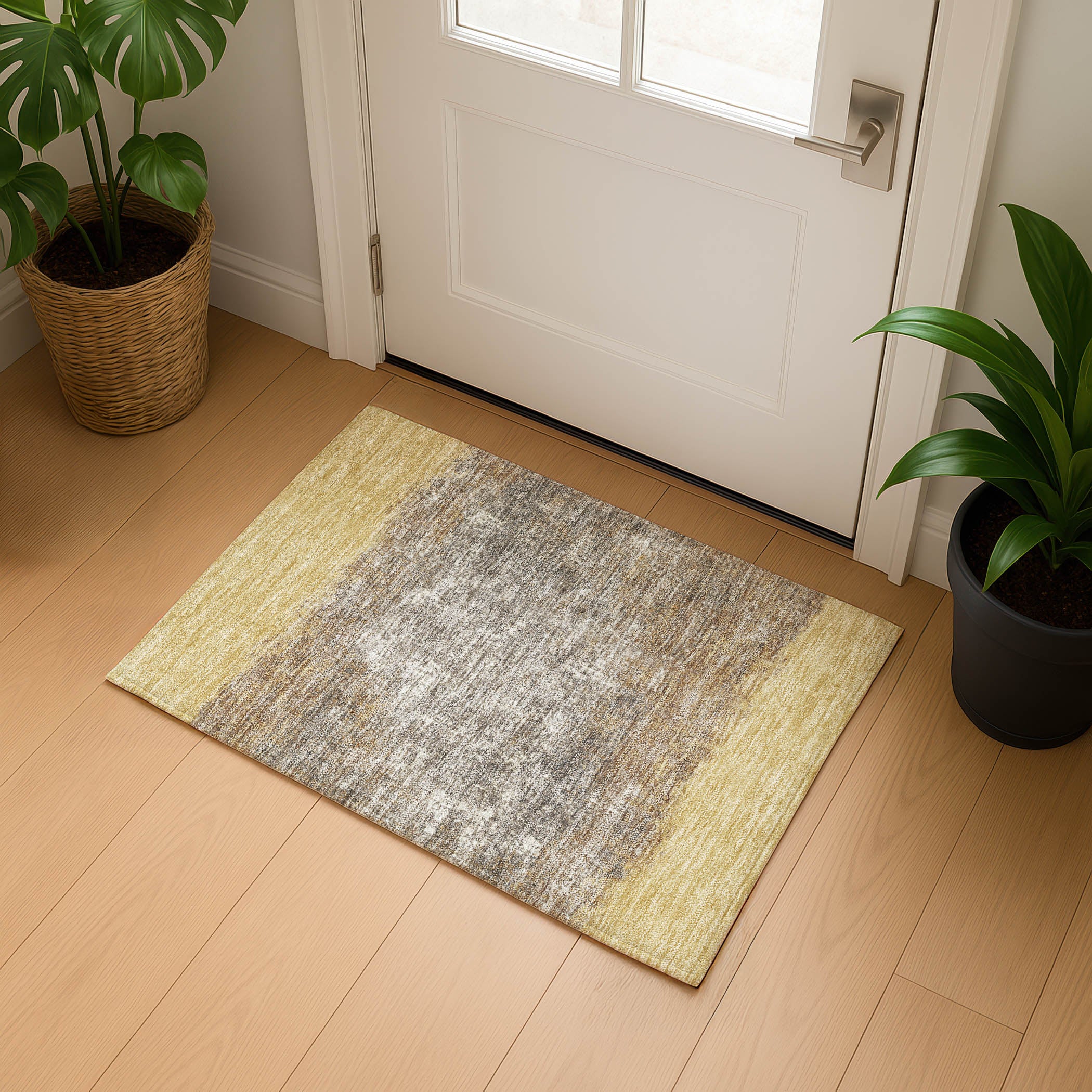 Luang Prabang Machine Washable Transitional Gold Rug 1'8" x 2'6" #shape_Rectangle