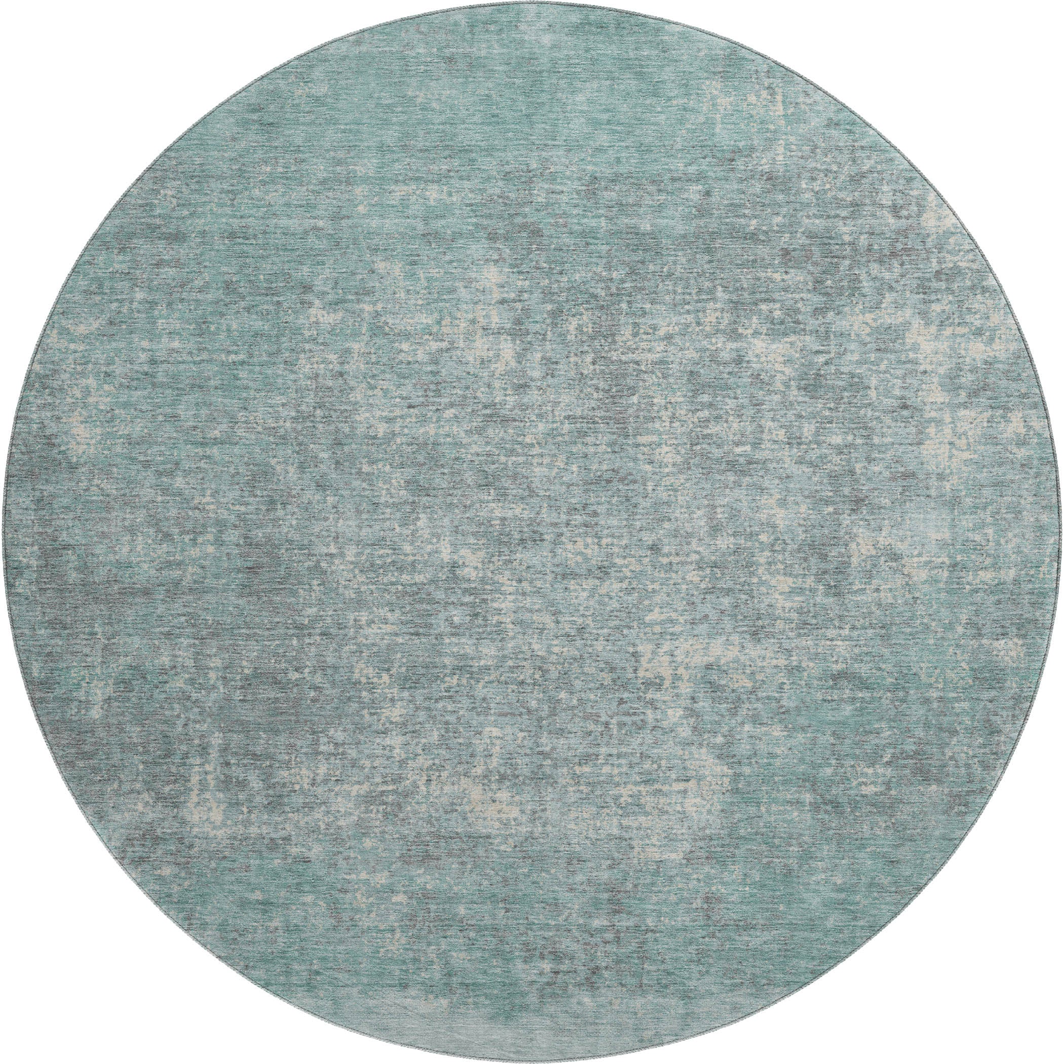 Luang Prabang Machine Washable Transitional Teal Rug 8' x 8' #shape_Round