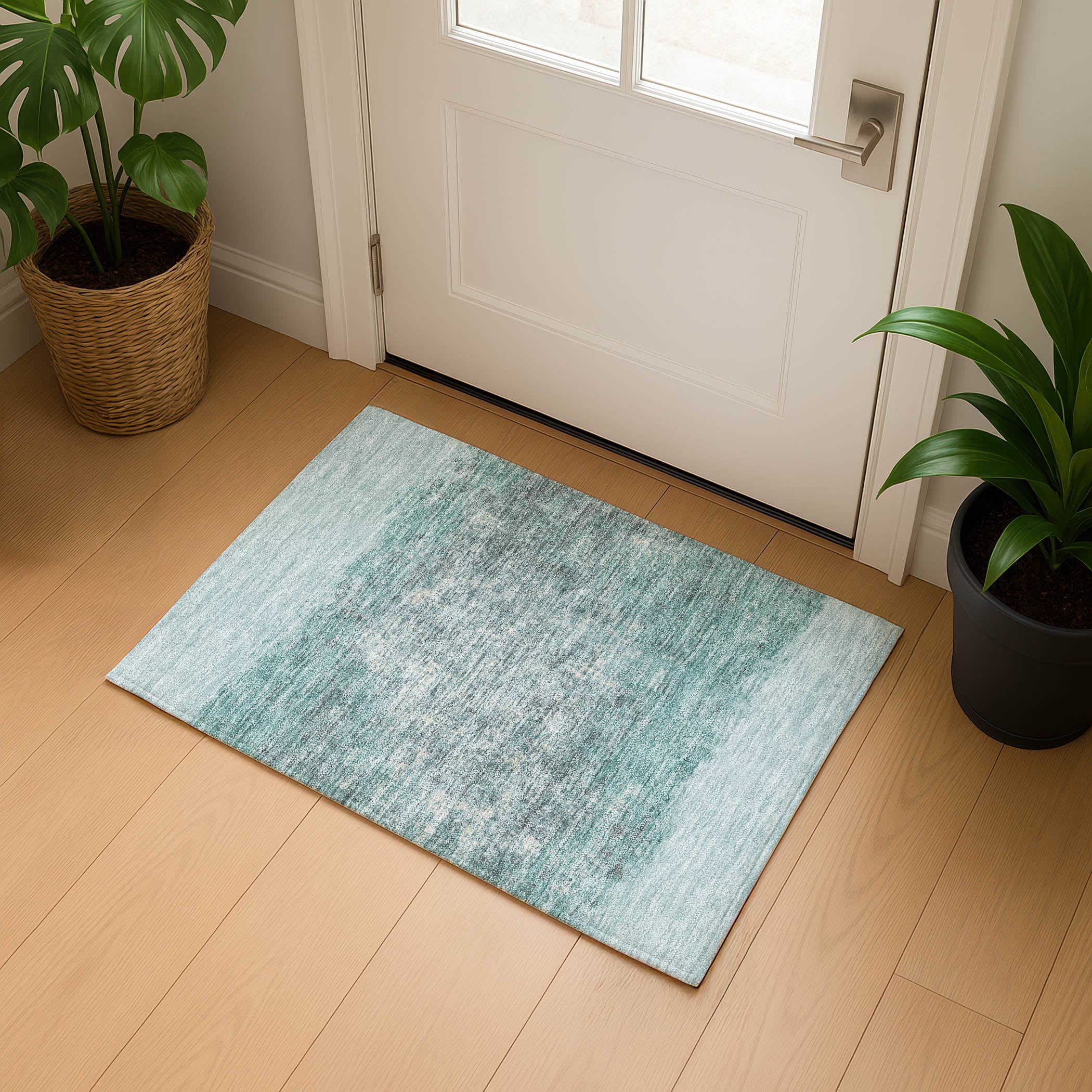 Luang Prabang Machine Washable Transitional Teal Rug 1'8" x 2'6" #shape_Rectangle